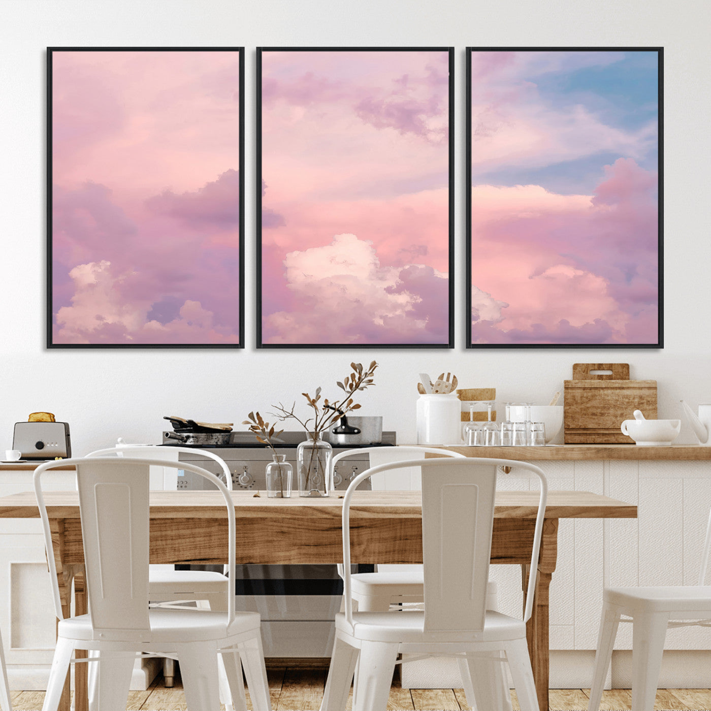 22874890-MGV-CV-36X24-Pastel Sky Wall Art Canvas Print, Framed Dreamy Cloudscape Art Picture Print, Sunset Glow Perfect Minimalist Serenity Decor
