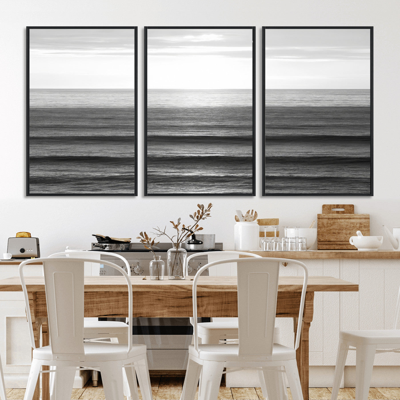 47305203-MGV-CV-36X24-Monochrome Ocean Wall Art Canvas Print, Framed Moody Ocean Art Picture Print, Calm Ocean Perfect Minimalist Coastal Decor Artwork