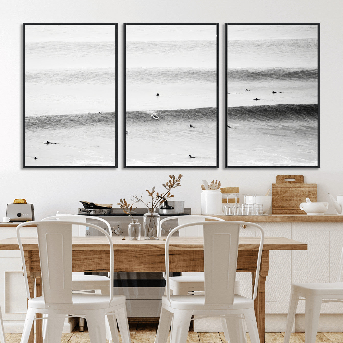 54291445-MGV-FC-60X30-3P_Black-Black White Ocean Wall Art Canvas Print, Framed Coastal Sport Art Picture Print, Ocean Culture Perfect Minimalist Coastal Decor