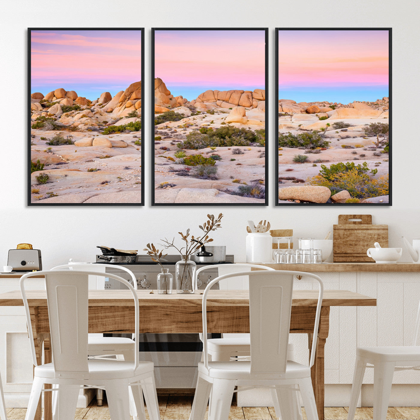 96167137-MGV-FC-60X30-3P_Black-Vibrant Sunset Sky Wall Art Canvas Print, Framed Joshua Tree Art Picture Print, Rugged Terrain Perfect Southwestern Boho Decor