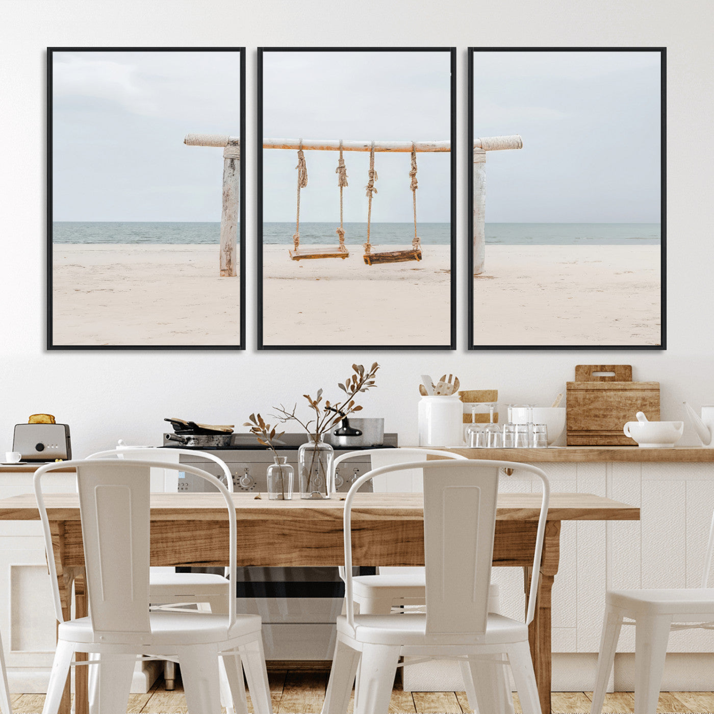 68327283-MGV-CV-36X24-Beach Swing Wall Art Canvas Print, Framed Quiet Beach Art Picture Print, Calm Shoreline Perfect Bohemian Coastal Decor Artwork