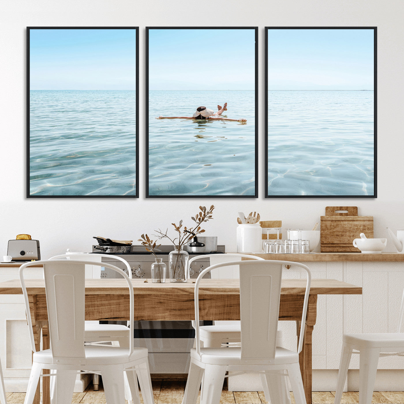 32624554-MGV-FC-60X30-3P_Black-Swimming Relaxation Wall Art Canvas Print, Framed Peaceful Water Art Picture Print, Clear Sea Perfect Minimalist Aquatic Decor