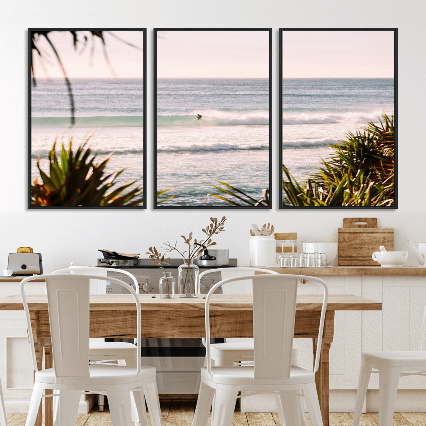 23287092-MGV-CV-36X24-Ocean Surfer Wall Art Canvas Print, Framed Coastal Surf Art Picture Print, Tropical Beach Perfect Tropical Coastal Decor Artwork