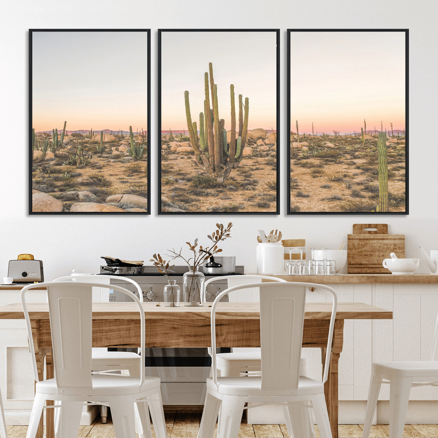76234974-MGV-FC-60X30-3P_Black-Desert Cactus Wall Art Canvas Print, Framed Baja Desert Art Picture Print, Pastel Desert Perfect Southwestern Boho Decor Artwork