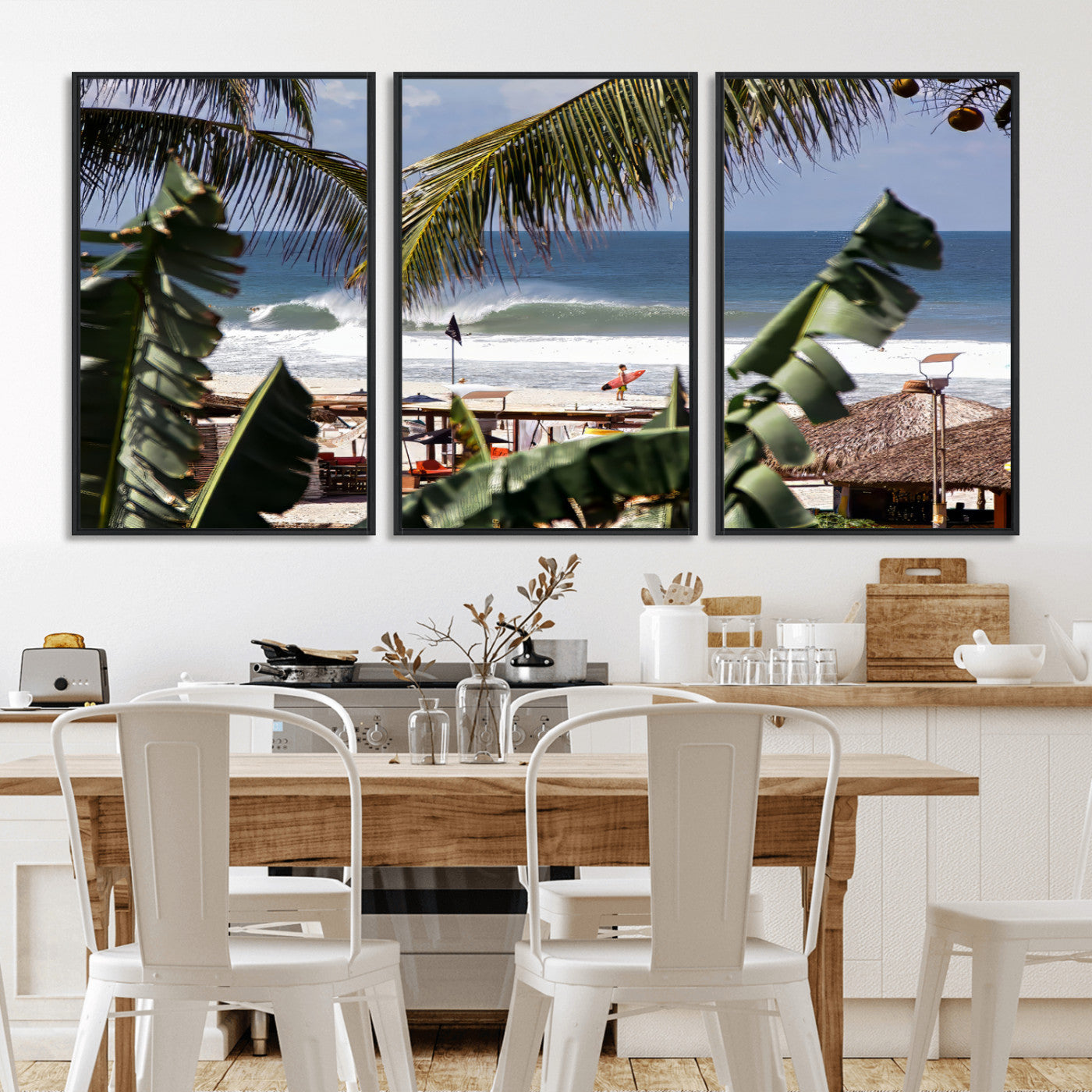 34722557-MGV-FC-60X30-3P_Black-Tropical Shoreline Wall Art Canvas Print, Framed Surfer Beach Art Picture Print, Coastal Surf Perfect Tropical Coastal Decor