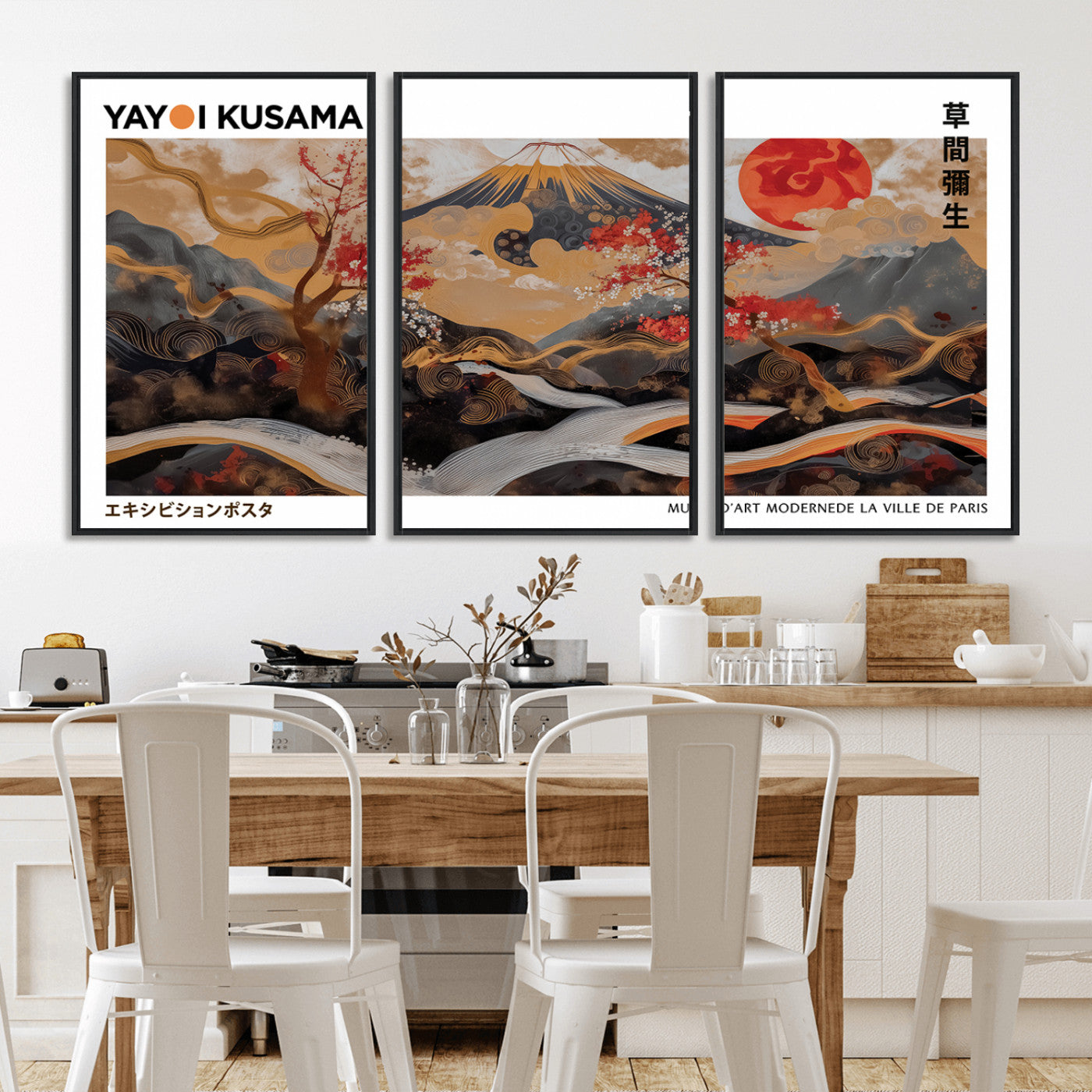 85375874-MGV-CV-36X24-Mount Fuji Abstract Wall Art – Japanese Landscape Canvas Print, Cherry Blossom & Red Sun Painting, Elegant Modern Zen Asian Home