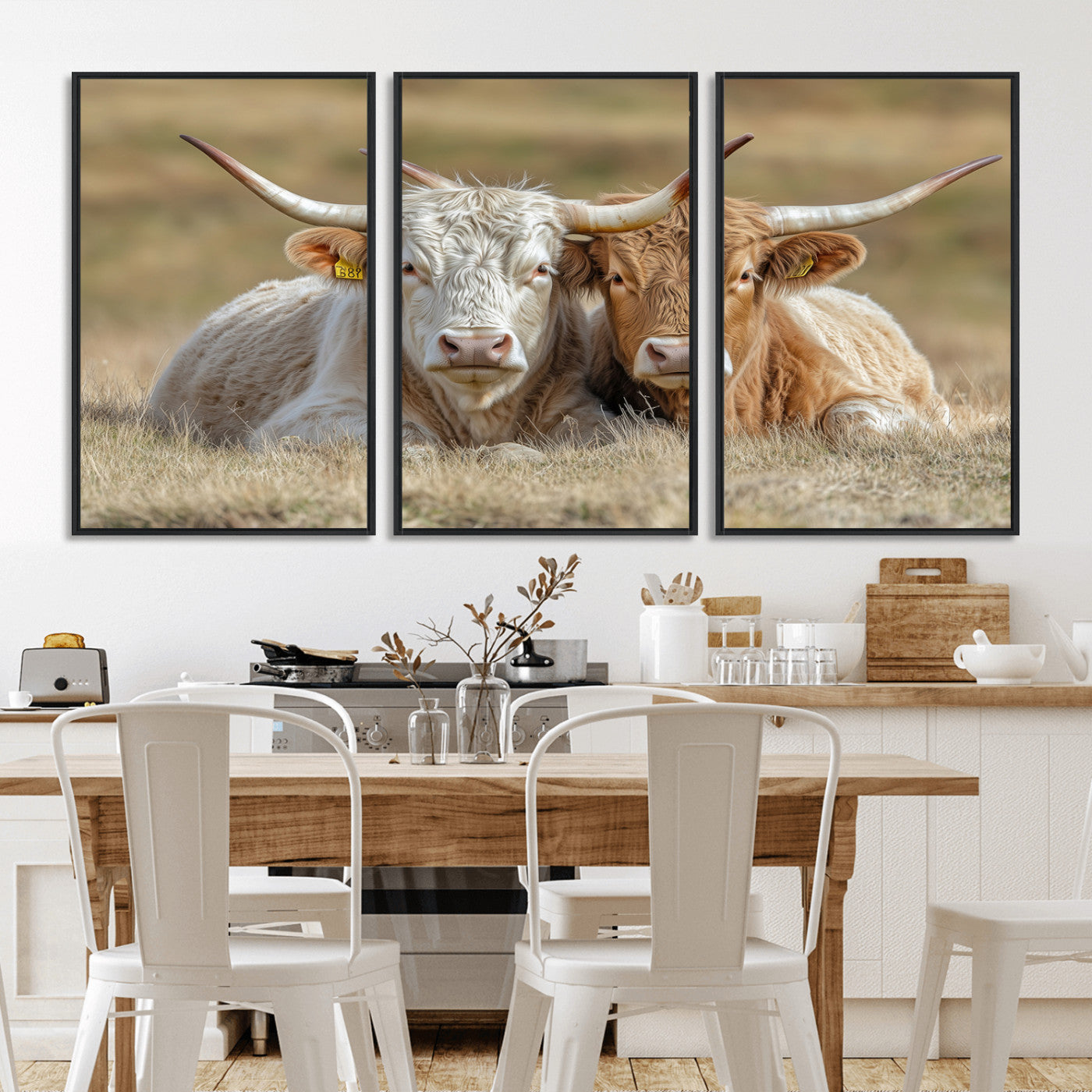 53388593-MGV-FC-60X30-3P_Black-Cow Photography Wall Art Canvas Print, Framed Rustic Animal Decor Art Picture Print, Texas Cow Pair Perfect Western Farmhouse