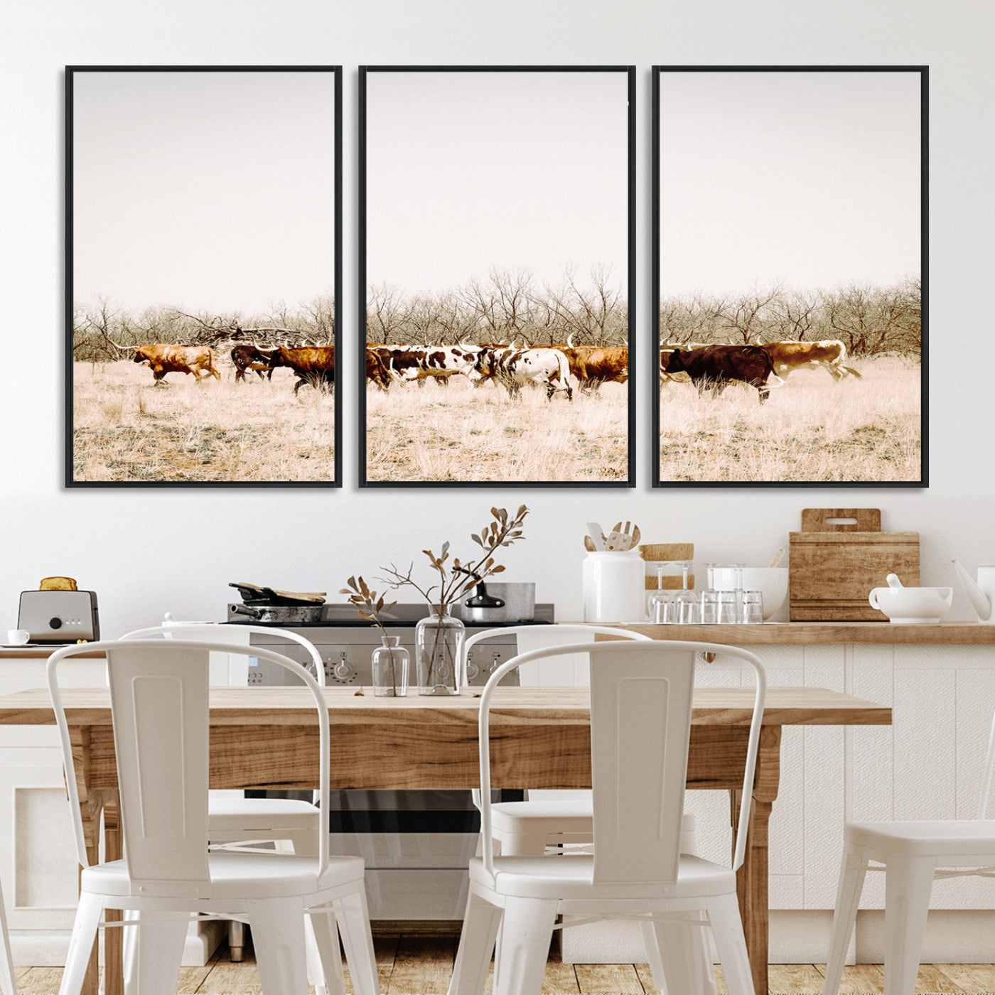 12454132-MGV-CV-36X24-Cow Herd Photography Wall Art Canvas Print, Framed Rustic Farmhouse Decor Art Picture Print, Western Ranch Style Perfect Rustic