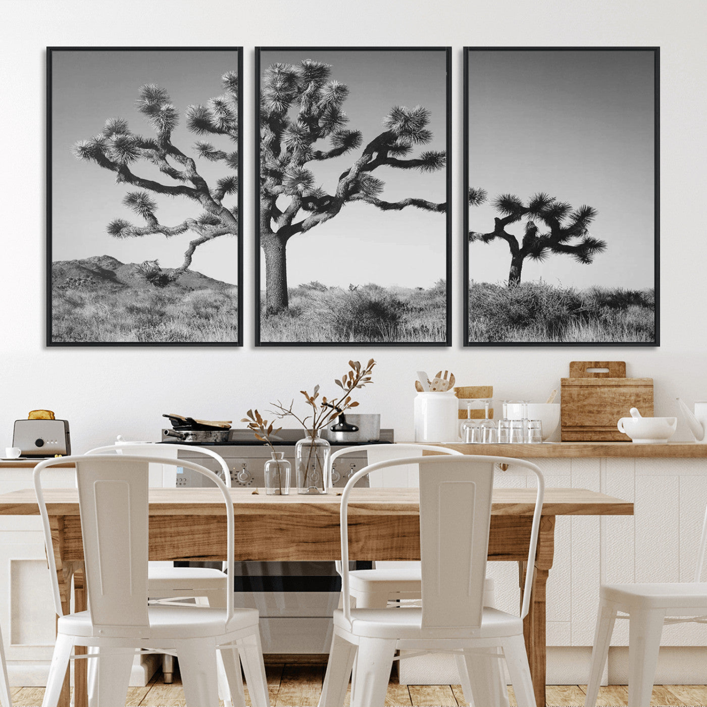 93692513-MGV-FC-60X30-3P_Black-Joshua Tree Wall Art Canvas Print, Framed Monochrome Desert Art Picture Print, Minimalist Nature Scene Perfect Southwestern