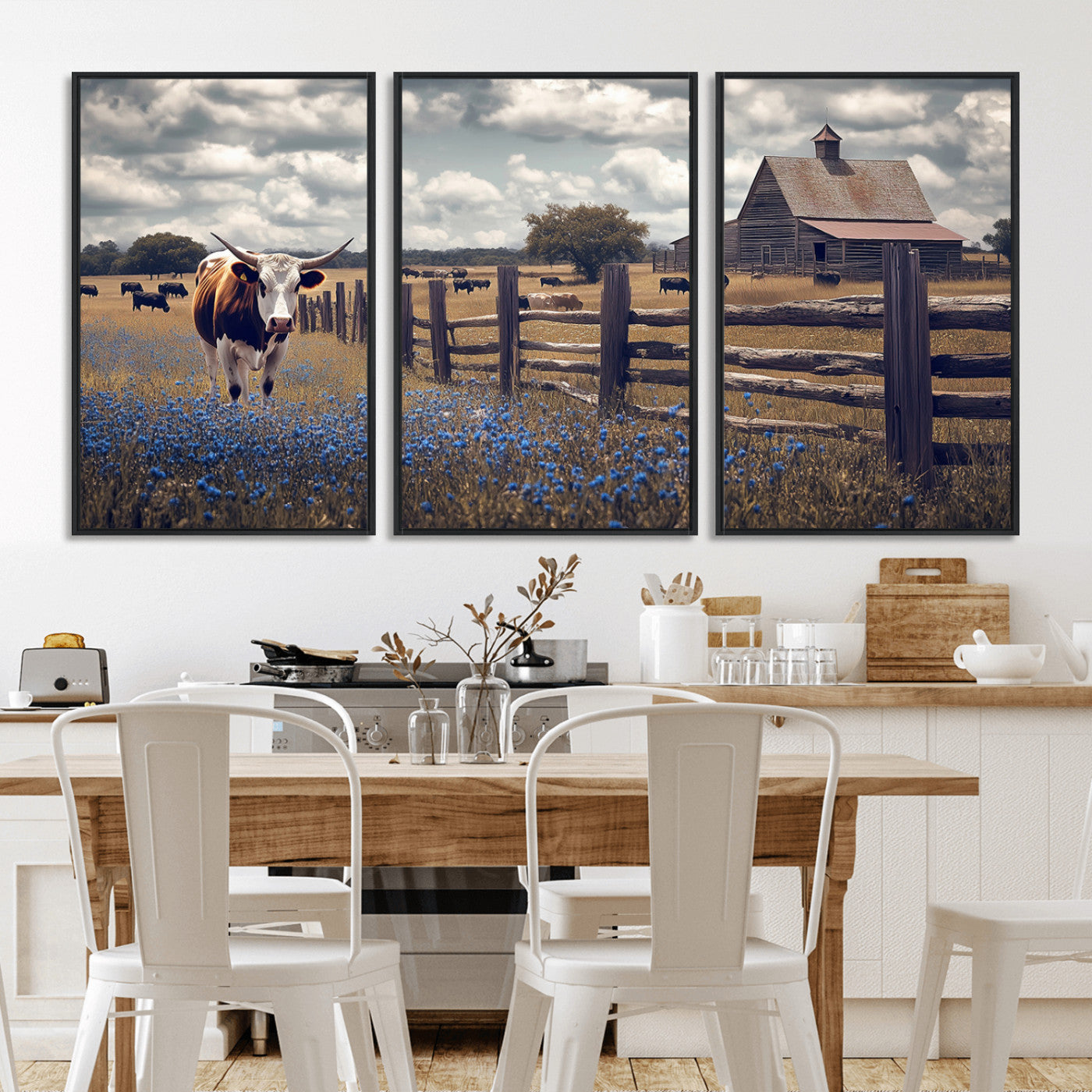 22296025-MGV-CV-36X24-Texas Longhorn Canvas Wall Art Canvas Print, Framed Rustic Barn Wall Art Art Picture Print, Farmhouse Cow Decor Perfect Rustic