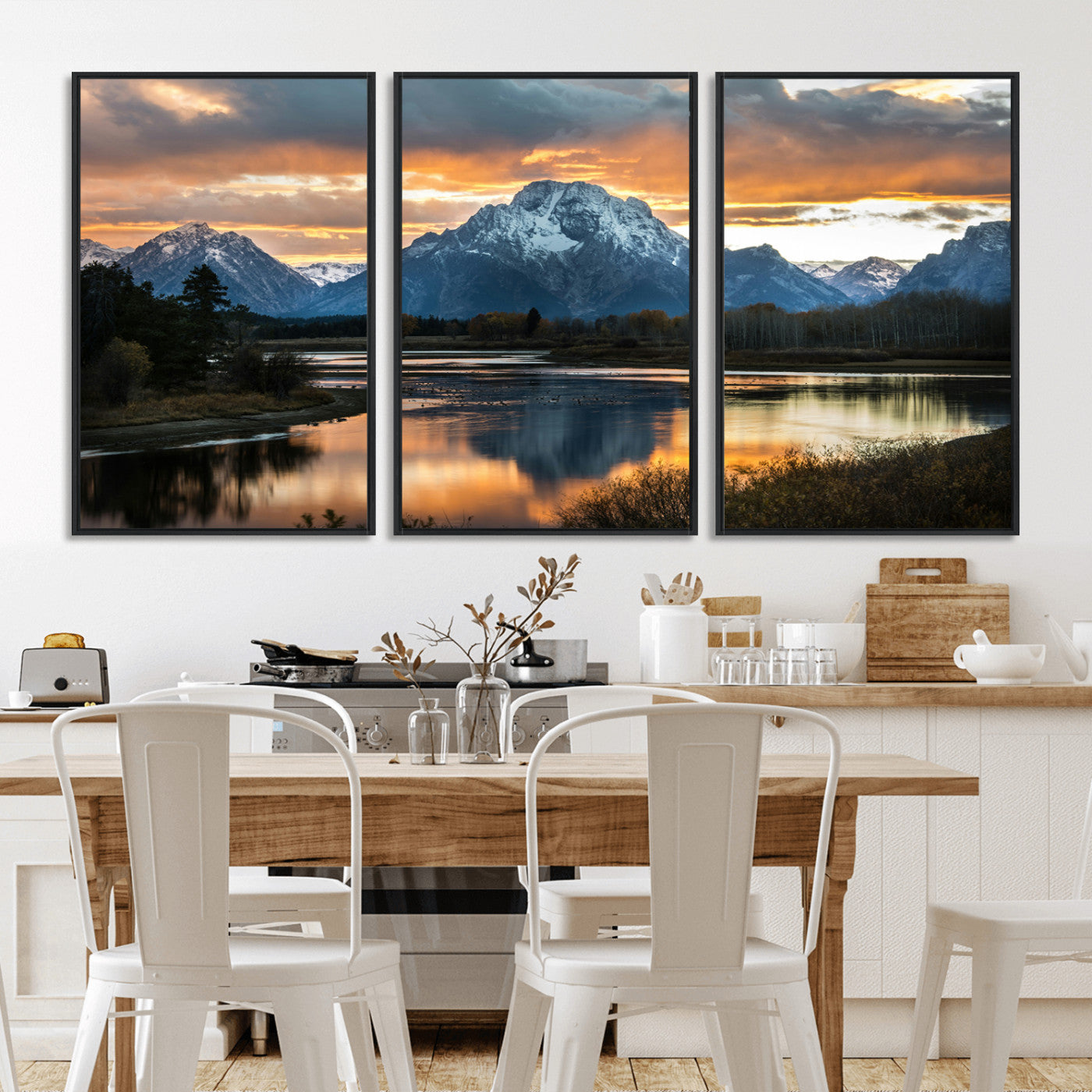14130176-MGV-CV-36X24-Mountain Sunset Wall Art Canvas Print, Framed Alpine Wilderness Art Picture Print, Golden Hour Perfect Rustic Wilderness Decor