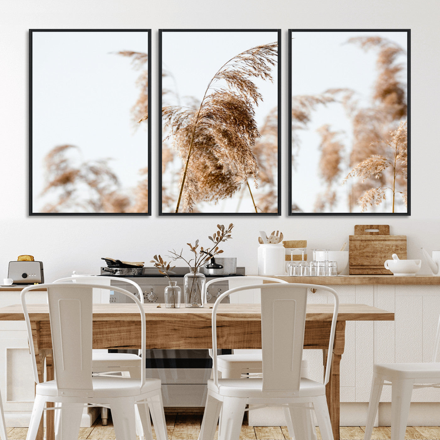 17019393-MGV-CV-36X24-Pampas Grass Wall Art Canvas Print, Framed Neutral Tones Art Picture Print, Minimalist Nature Perfect Boho Minimalist Decor