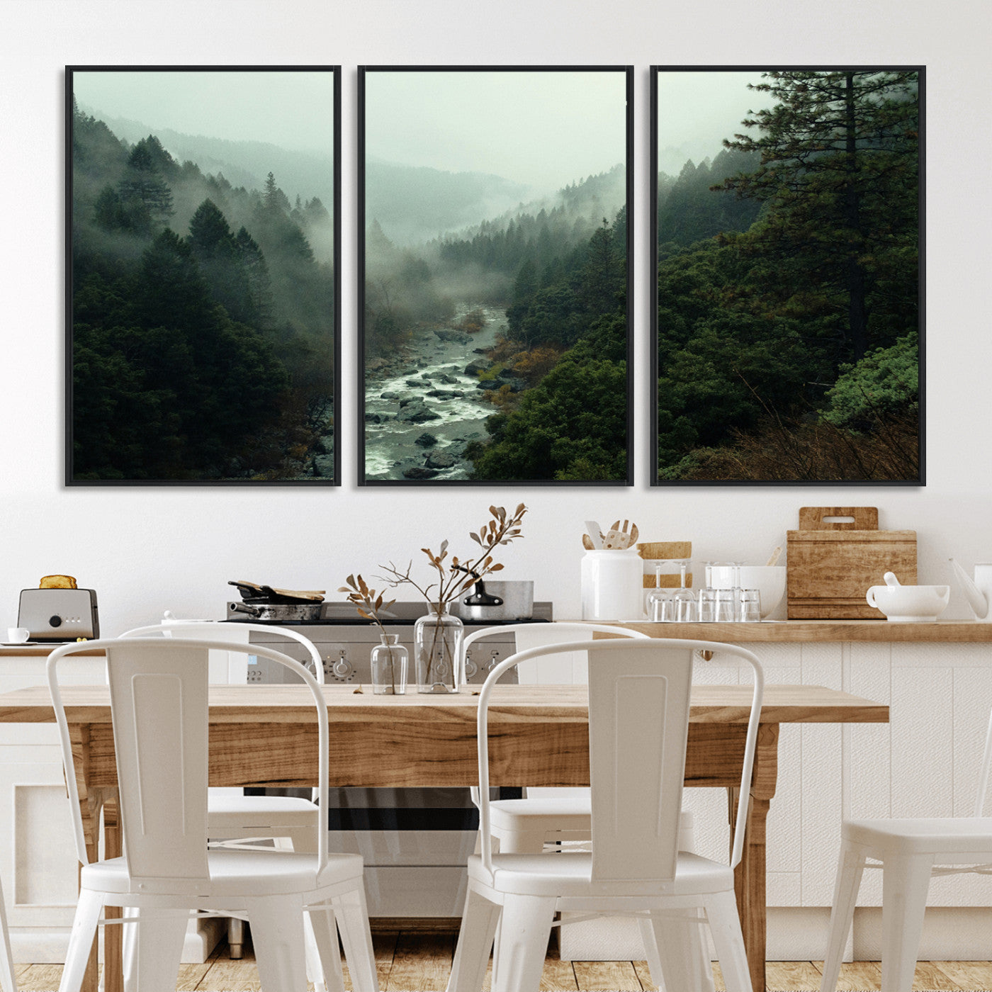48497565-MGV-CV-36X24-Misty Forest Wall Art Canvas Print, Framed Foggy River Art Picture Print, Moody Landscape Perfect Moody Wilderness Decor Artwork