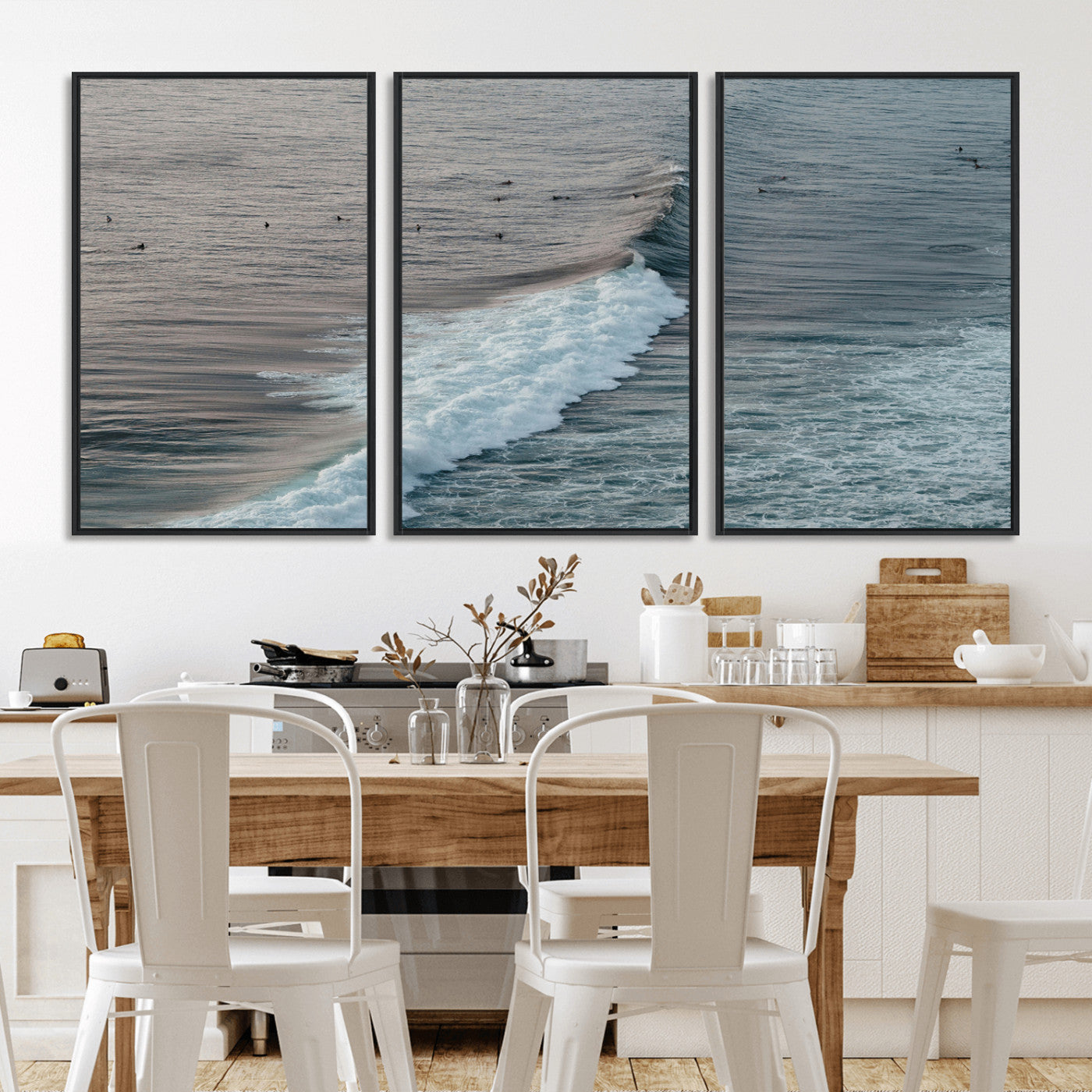 23077324-MGV-FC-60X30-3P_Black-Ocean Waves Wall Art Canvas Print, Framed Coastal Serenity Art Picture Print, Surf Aesthetic Perfect Modern Coastal Decor Artwork