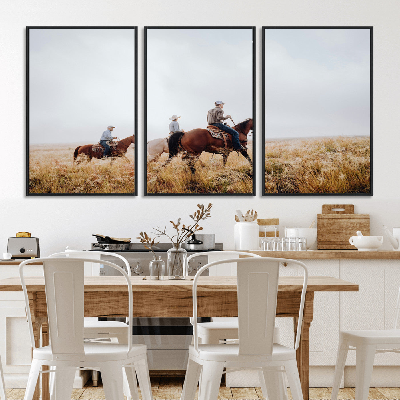94723307-MGV-CV-36X24-Western Cowboys Wall Art Canvas Print, Framed Rustic Prairie Art Picture Print, Horseback Riding Perfect Rustic Western Decor