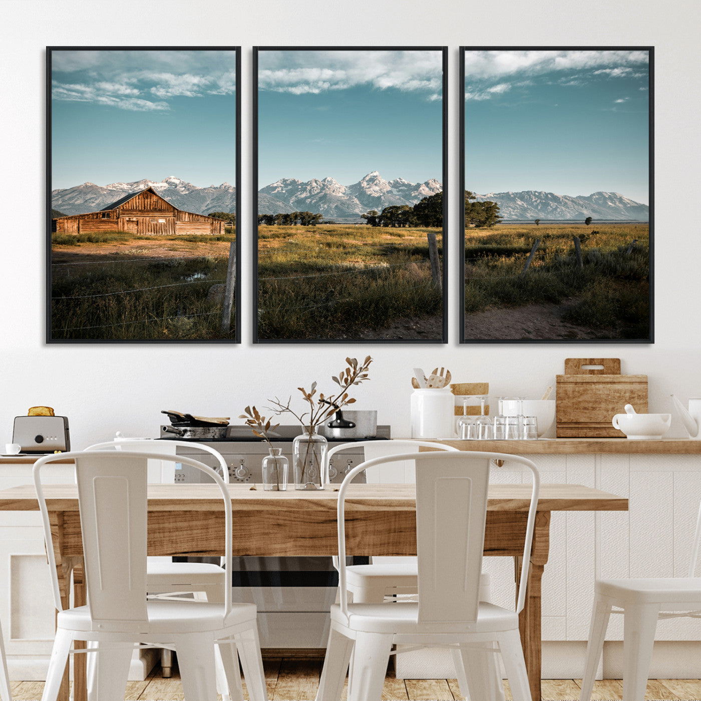 92497443-MGV-CV-36X24-Rustic Farmhouse Wall Art Canvas Print, Framed Mountain Cabin Art Picture Print, Western Landscape Perfect Rustic Farmhouse Decor