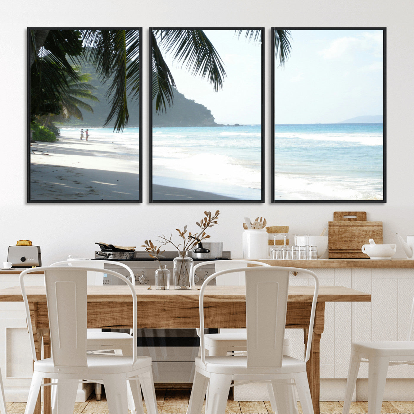 18311030-MGV-CV-36X24-Tropical Beach Wall Art Canvas Print, Framed Serene Ocean Art Picture Print, Palm Tree Shadows Perfect Tropical Coastal Decor
