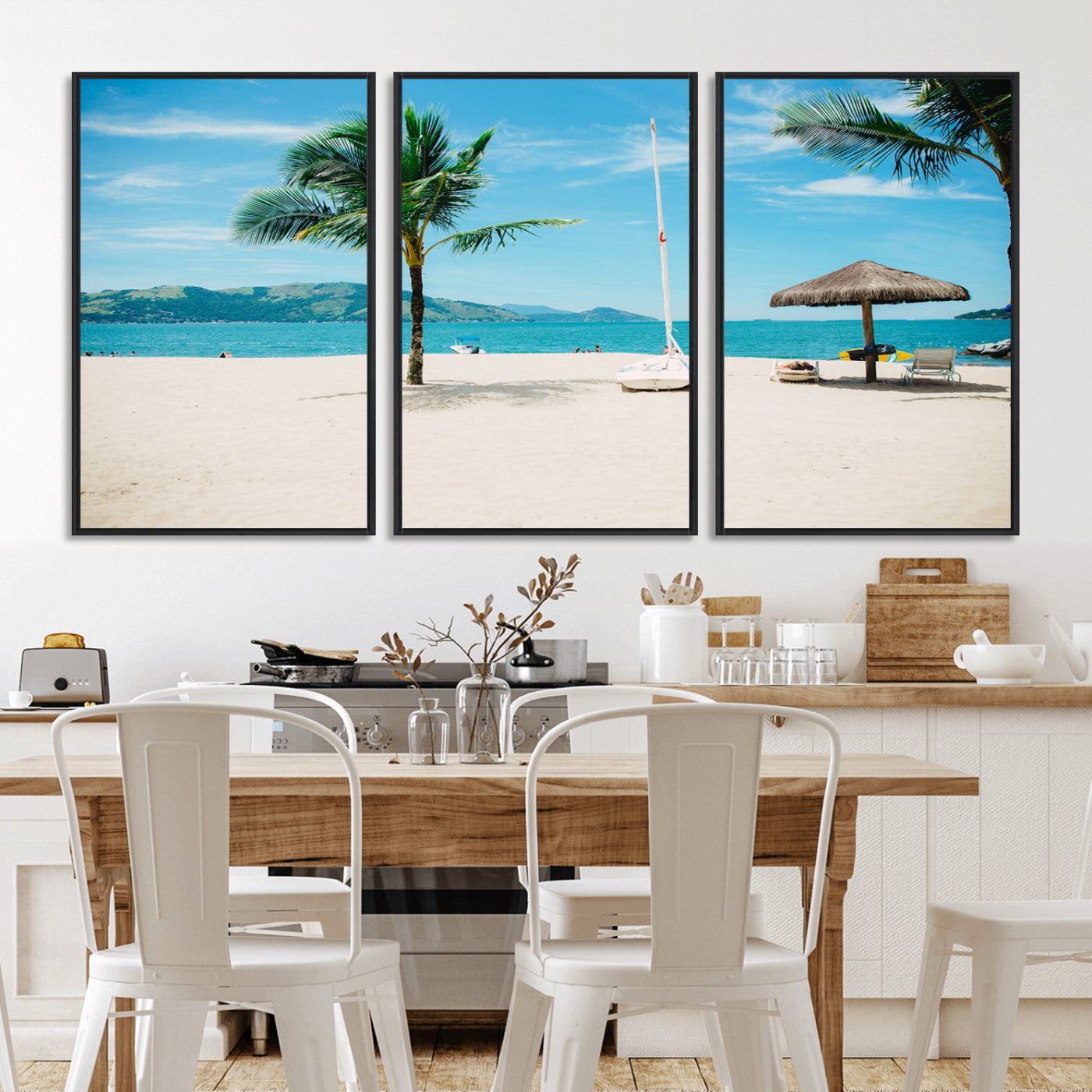 42623350-MGV-CV-36X24-Tropical Beach Wall Art Canvas Print, Framed Palm Tree Art Picture Print, Ocean View Perfect Tropical Coastal Decor Artwork