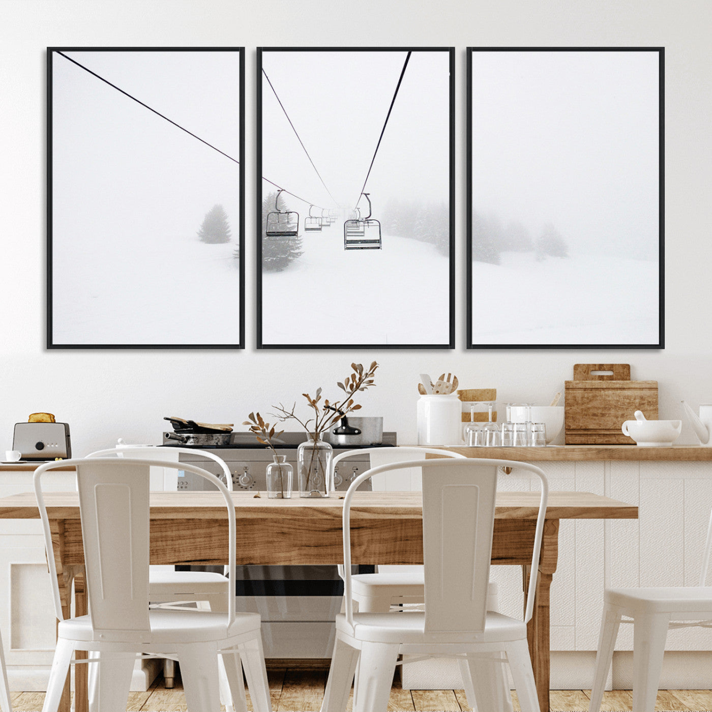 20216390-MGV-CV-36X24-Ski Lift Wall Art Canvas Print, Framed Snowy Landscape Art Picture Print, Alpine Adventure Perfect Nordic Minimalist Decor Artwork