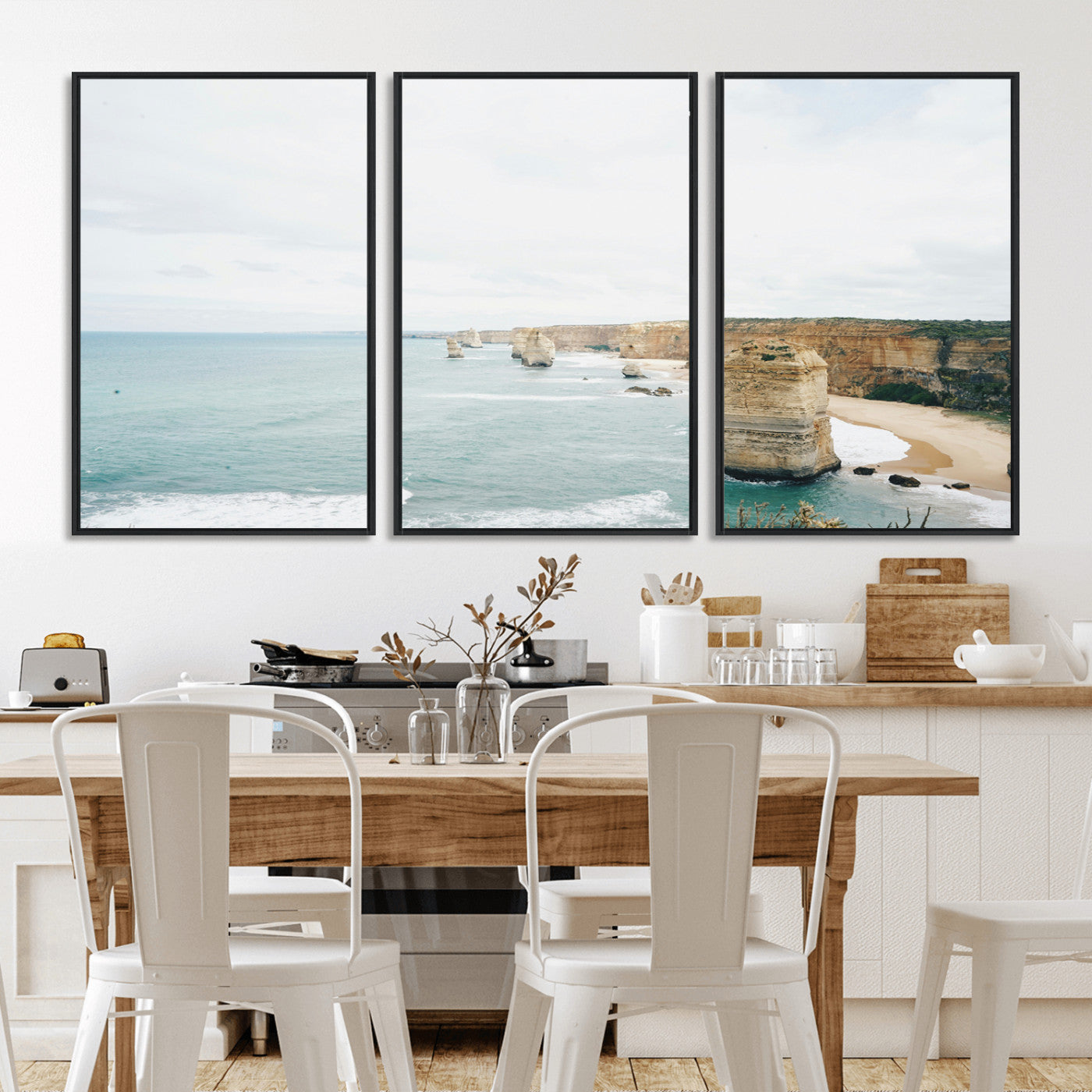 70095633-MGV-CV-36X24-Twelve Apostles Wall Art Canvas Print, Framed Coastal Cliffs Art Picture Print, Rugged Rock Formations Perfect Minimalist Coastal