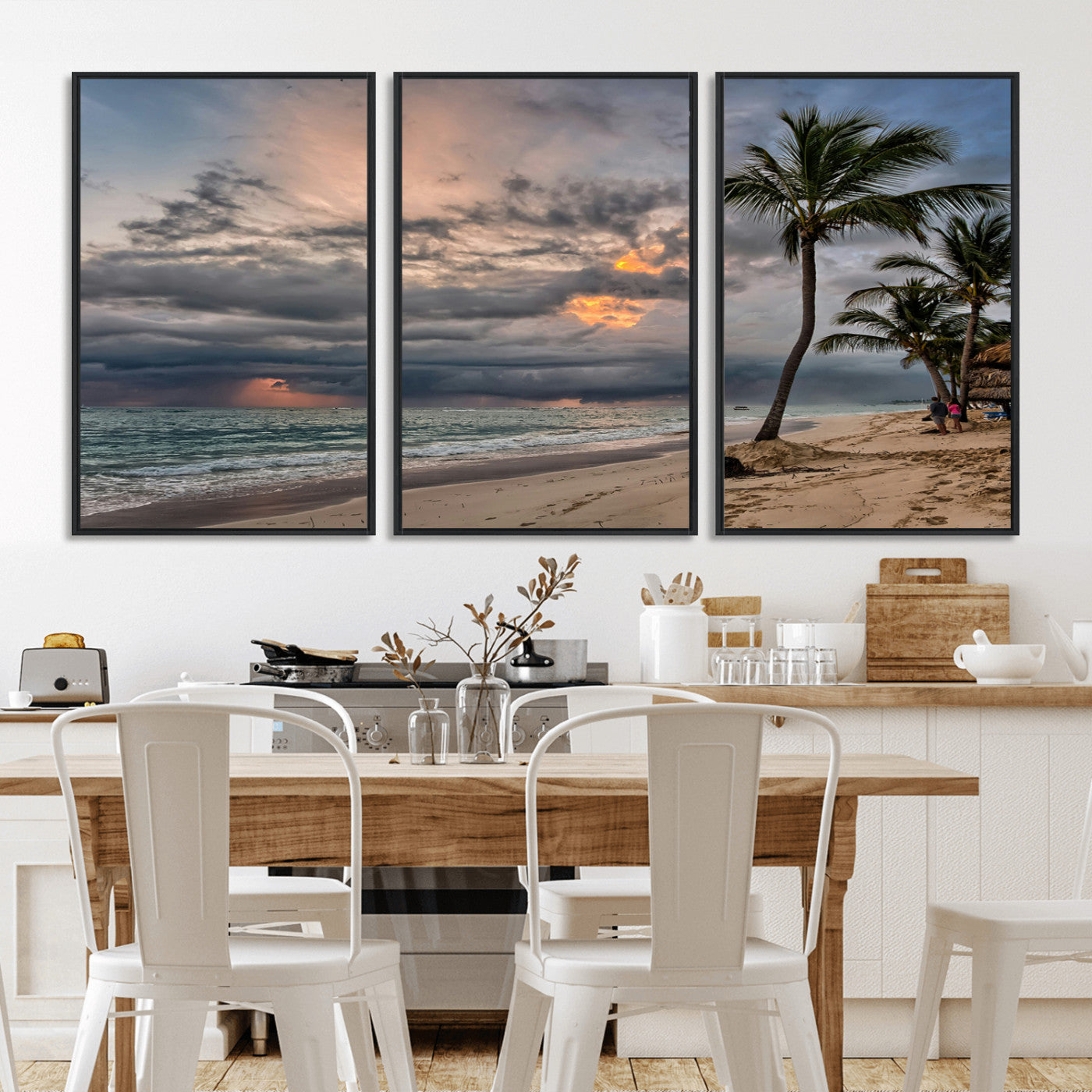 62574547-MGV-CV-36X24-Tropical Storm Wall Art Canvas Print, Framed Moody Beach Art Picture Print, Dramatic Sky Perfect Tropical Coastal Decor Artwork