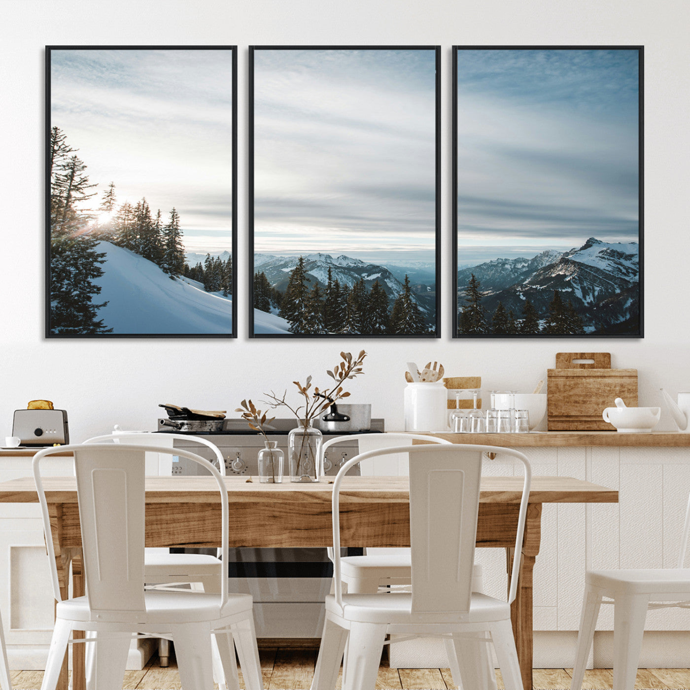 55564749-MGV-CV-36X24-Snowy Mountains Wall Art Canvas Print, Framed Alpine Landscape Art Picture Print, Frosty Peaks Perfect Nordic Minimalist Decor