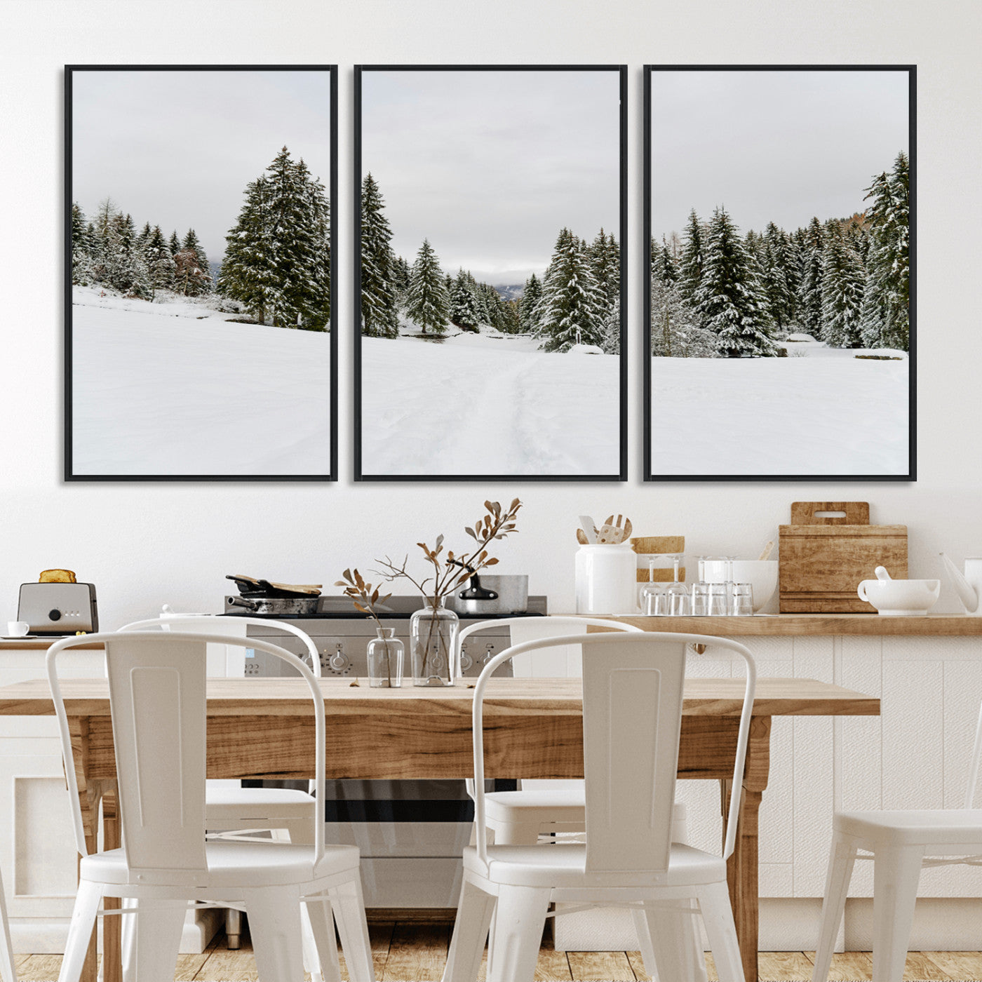 24581417-MGV-CV-36X24-Frosty Pines Wall Art Canvas Print, Framed Silent Snowfall Art Picture Print, Cozy Cabin Vibes Perfect Nordic Minimalist Decor