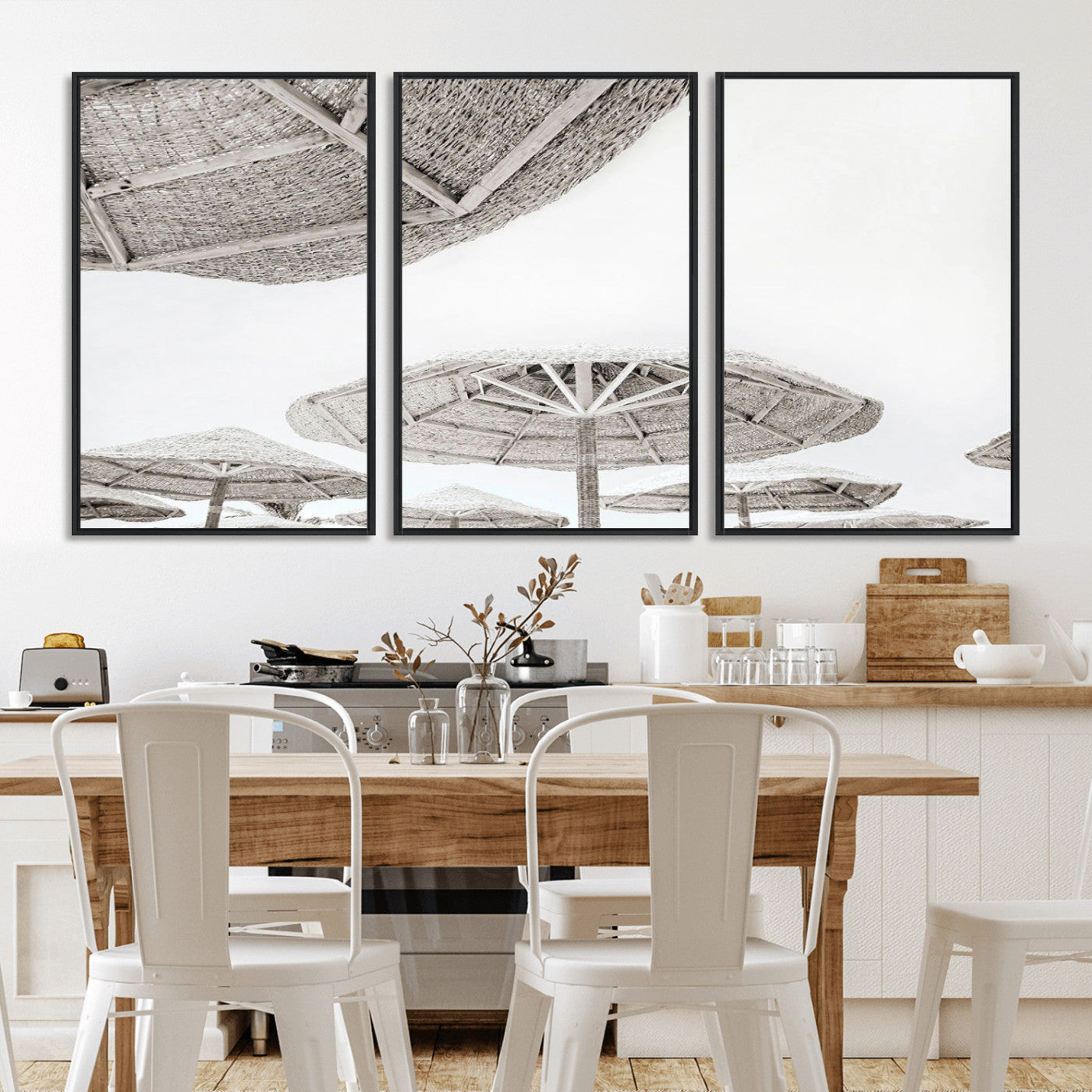 97043123-MGV-CV-36X24-Beach Umbrella Wall Art – Minimalist Coastal Canvas Print, Woven Parasol Summer Decor for Bedroom, Living Room, or Modern Beach