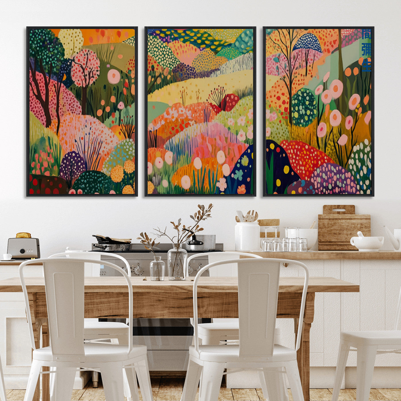 79636380-MGV-CV-36X24-Colorful Abstract Landscape Wall Art – Vibrant Hills and Flowers Canvas Print, Modern Whimsical Artwork for Living Room, Bedroom,