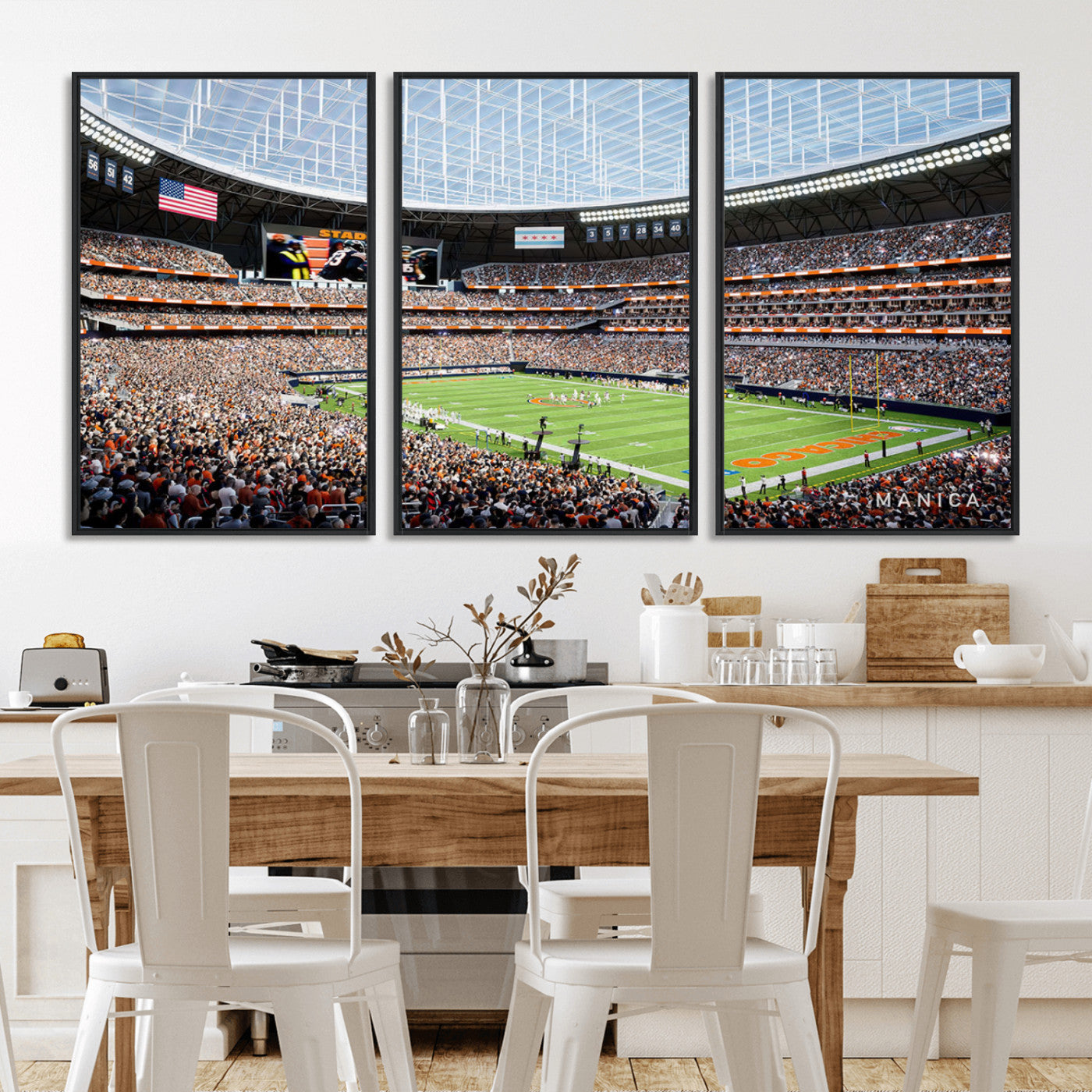 32530647-MGV-FC-60X30-3P_Black-Chicago Bears Stadium Wall Art – Futuristic Dome Arena Canvas Print, Modern Football Concept Design Decor for Man Cave, Bar, or
