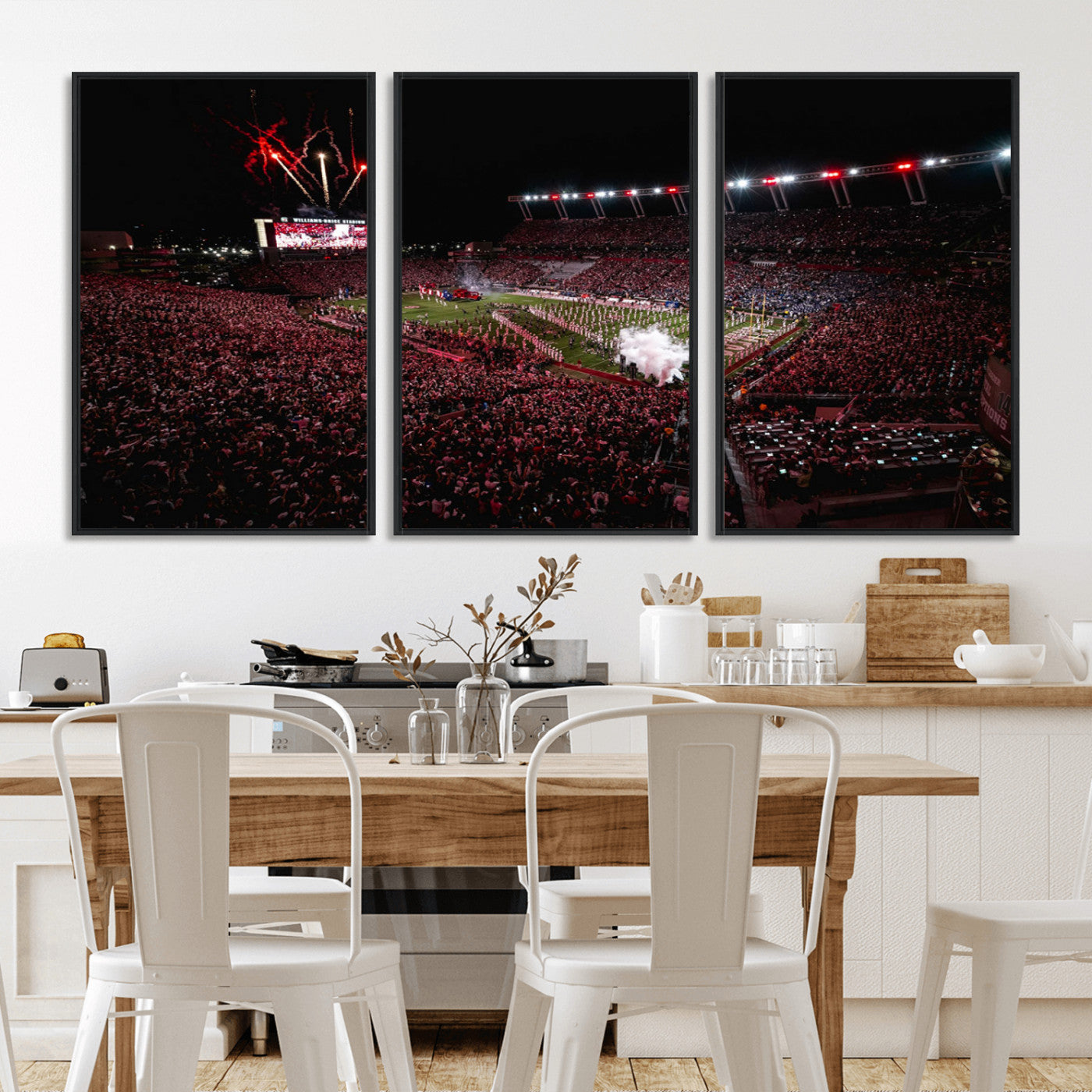 60690191-MGV-CV-36X24-Stadium Wall Art – Night Game Football Canvas Print with Fireworks, Marching Band and Crowd, Panoramic Sports Photography for Man