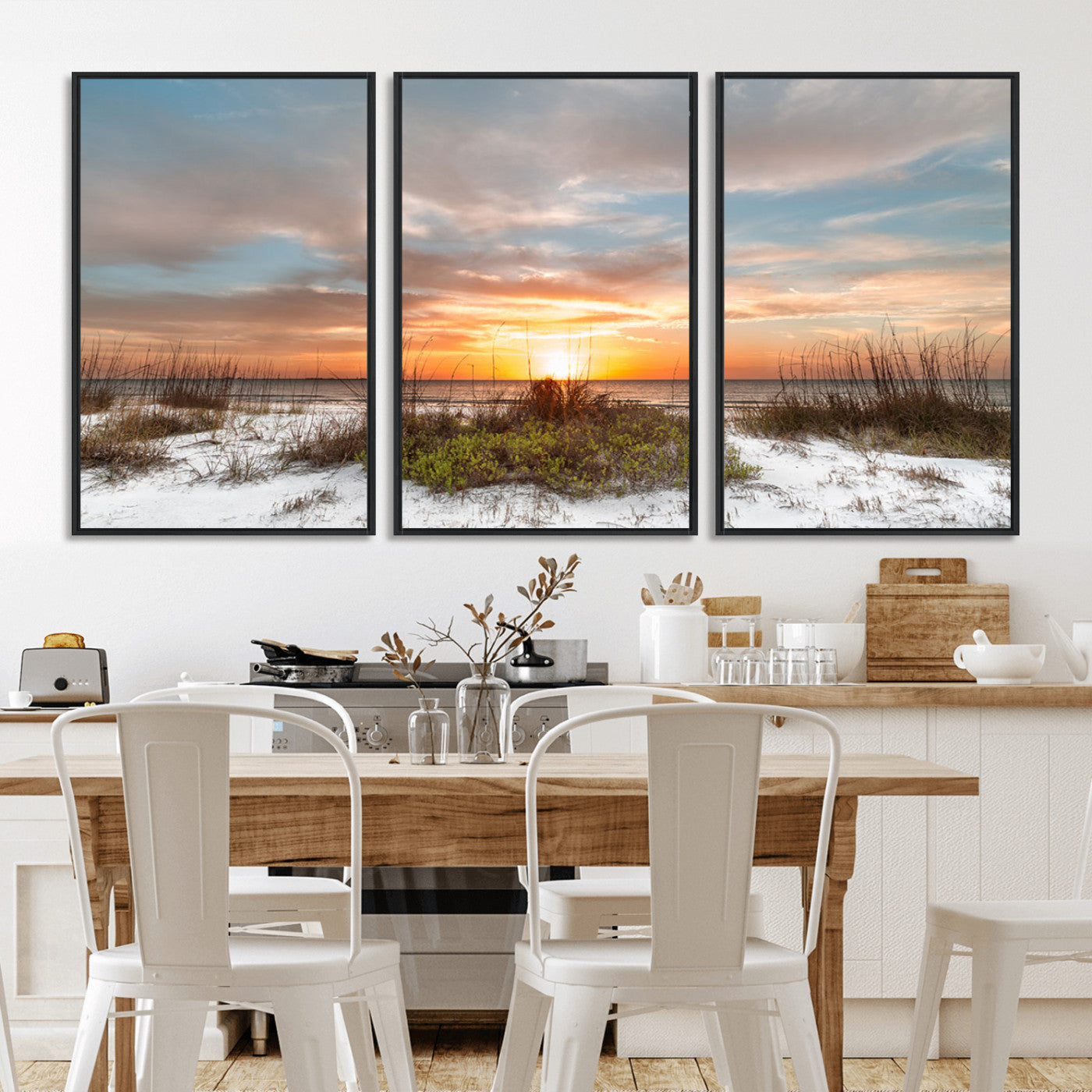 58266230-MGV-FC-60X30-3P_Black-Sunset Beach Canvas Wall Art – Coastal Ocean Landscape Print, Seaside Nature Art for Coastal Chic Decor, Living Room, Bedroom,
