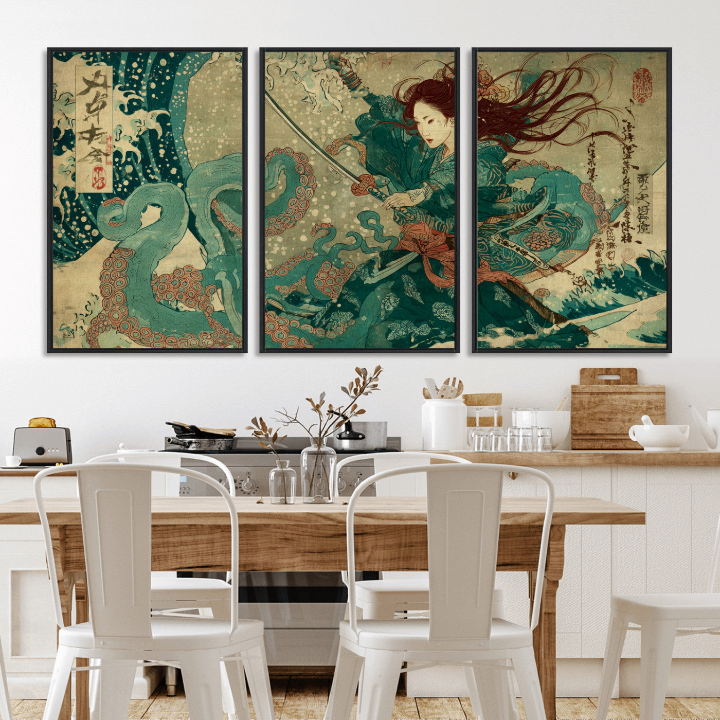 86918027-MGV-CV-36X24-Samurai Warrior vs Octopus Wall Art – Japanese Ukiyo-e Ocean Battle Canvas Print, Traditional Samurai Artwork for Living Room,