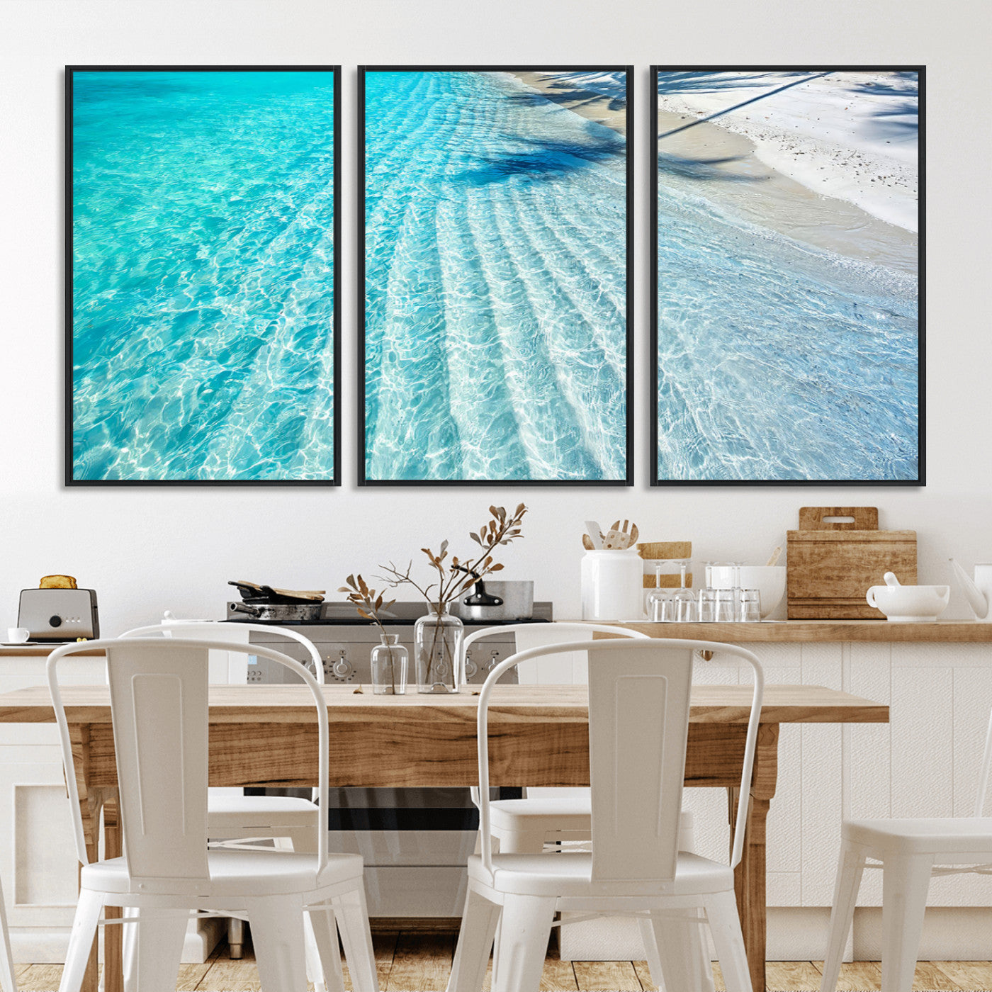 68127042-MGV-FC-60X30-3P_Black-Beach Wall Art – Tropical Ocean Canvas Print, Clear Water and White Sand Photography Decor for Bedroom, Living Room, Office,