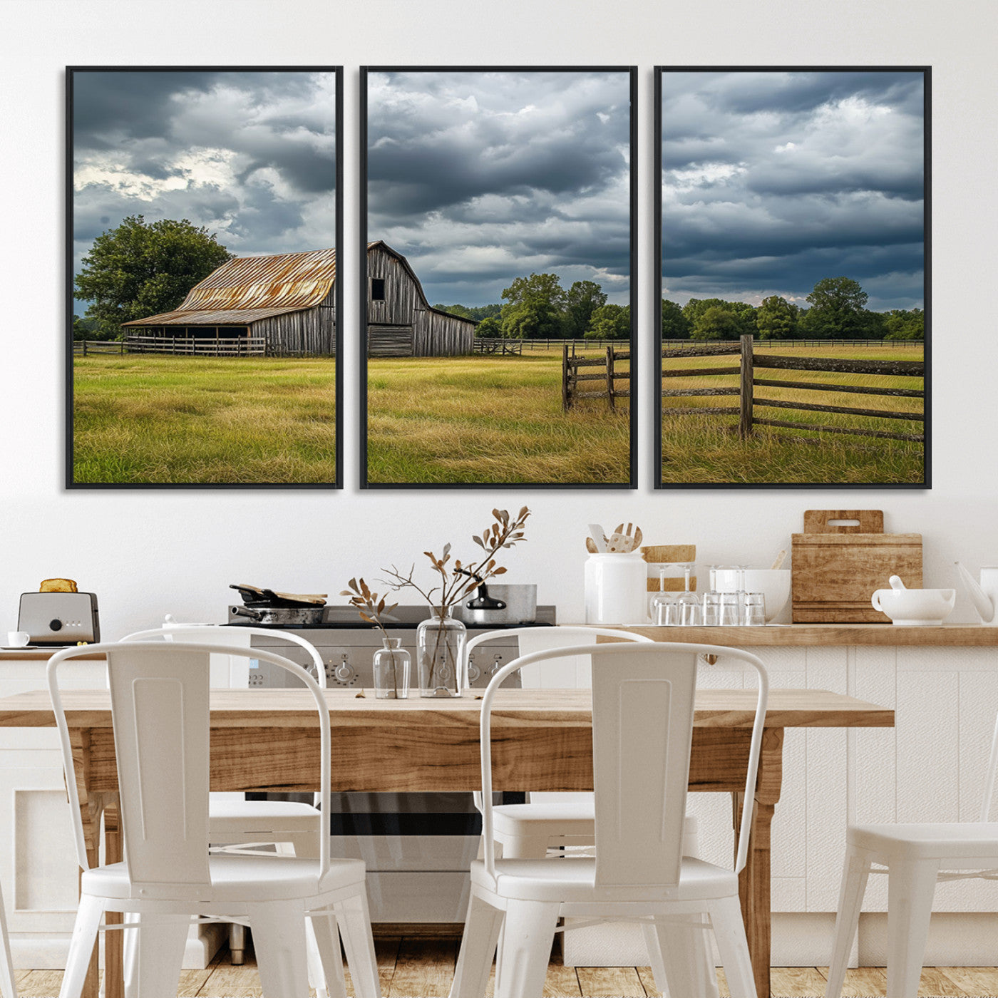 39409517-MGV-CV-36X24-Rustic Barn Wall Art – Weathered Farmhouse and Storm Clouds Canvas Print, Country Landscape Photography Decor for Bedroom, Living