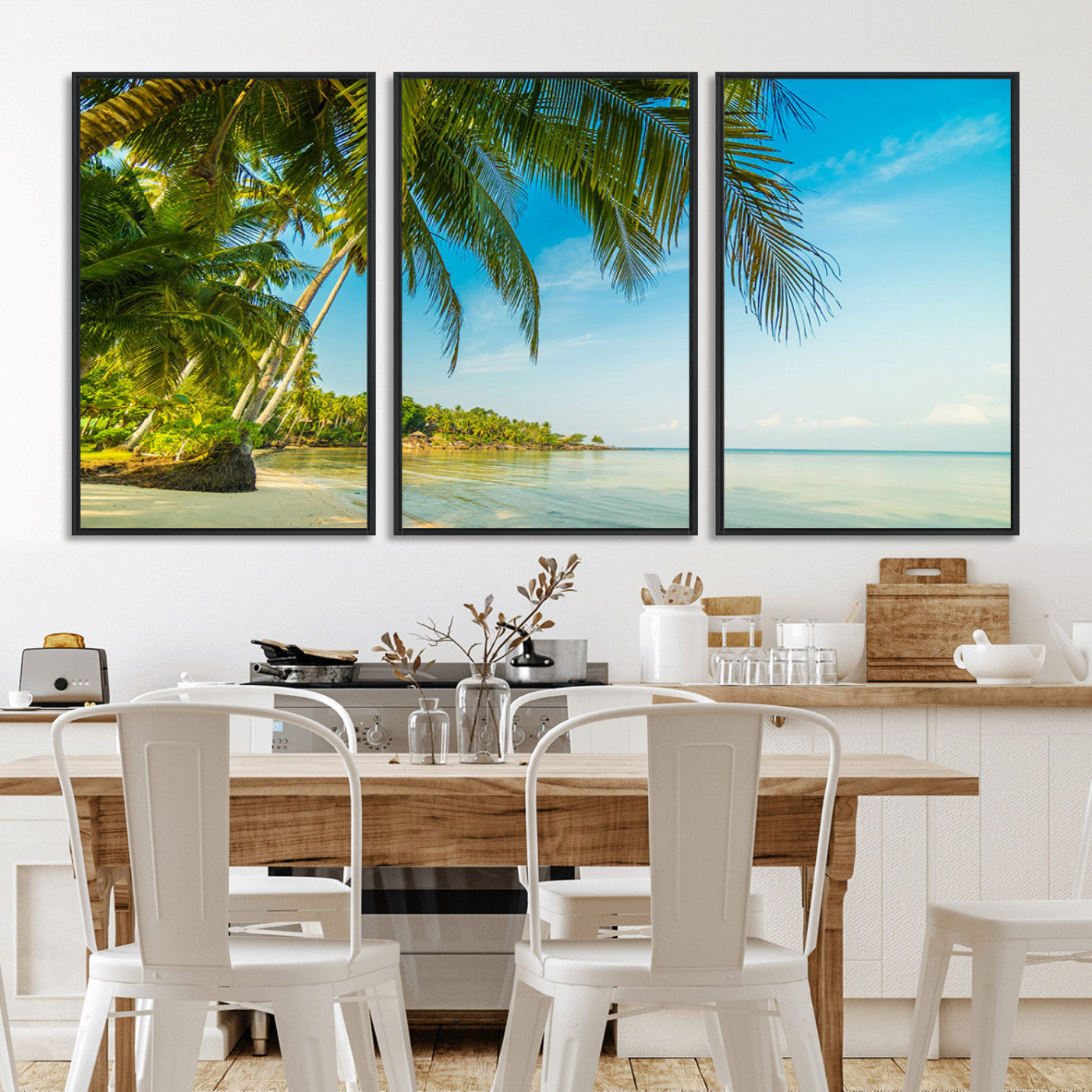 65056721-MGV-CV-36X24-Tropical Beach Wall Art – Palm Tree Coastal Photography Print, Relaxing Ocean Paradise Landscape, Island Seascape Home or Office