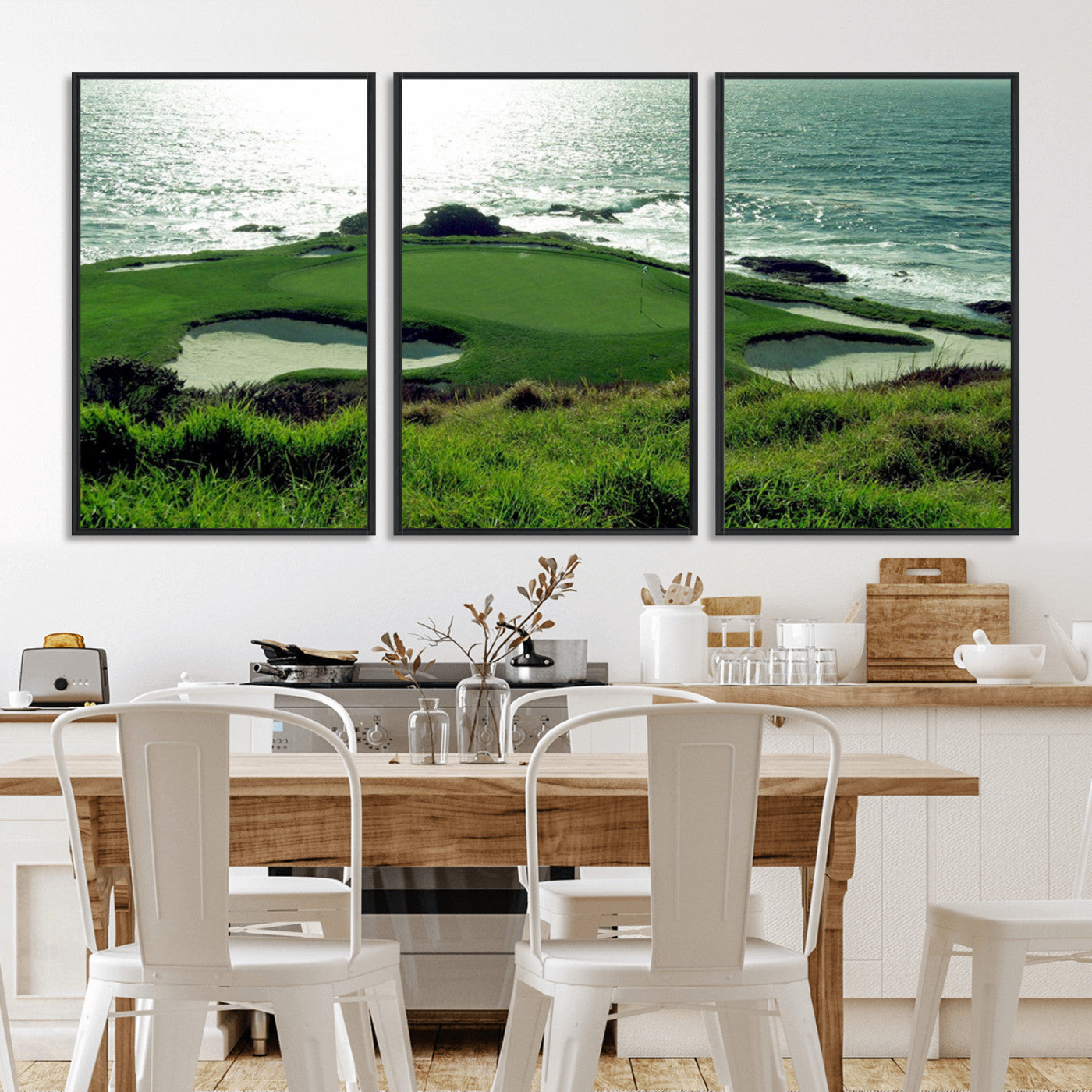 48473947-MGV-CV-36X24-Ocean Golf Course Wall Art – Panoramic Green Fairway Canvas Print, Coastal Golf Landscape Photography Sports Decor for Office, Man