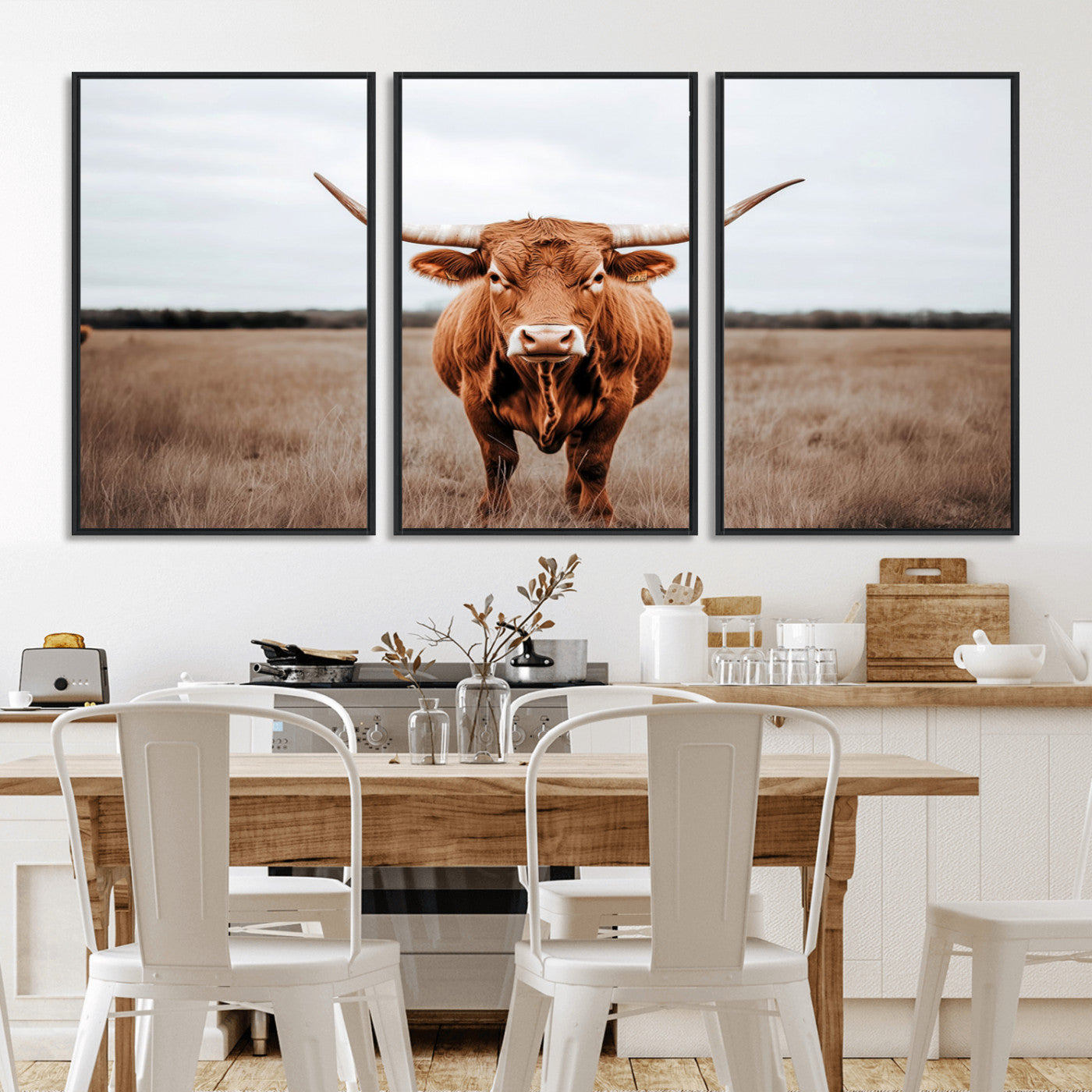 16316734-MGV-CV-36X24-Texas Longhorn Wall Art – Rustic Bull Portrait Canvas Print, Western Farmhouse Animal Photography Decor for Living Room, Office,