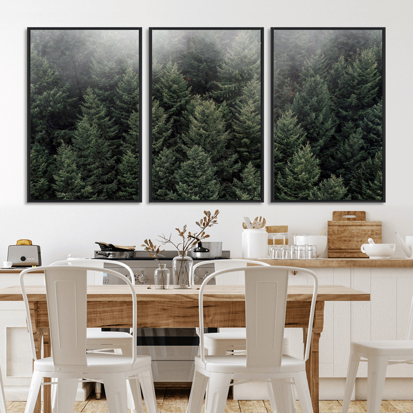 84059409-MGV-CV-36X24-Forest Wall Art – Misty Evergreen Trees Canvas Print, Tranquil Nature Photography Decor for Bedroom, Living Room, Office, Cabin or