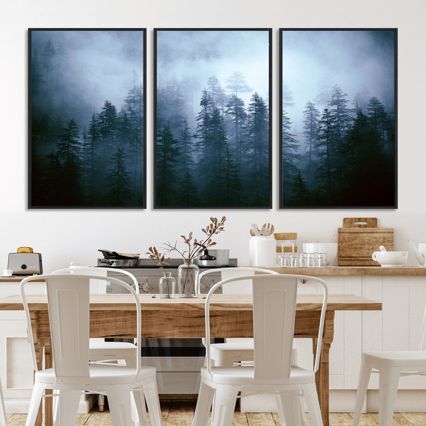 93439624-MGV-CV-36X24-Forest Wall Art – Misty Pine Trees Canvas Print, Moody Nature Photography Decor for Bedroom, Living Room, Office, Cabin, Lodge or