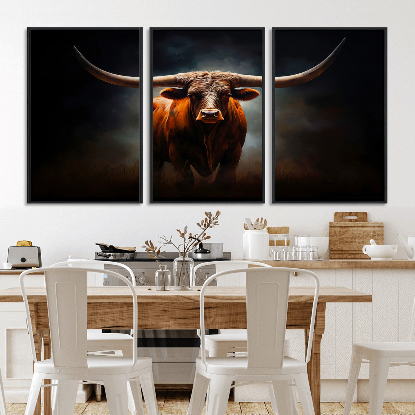 12484-MGV-CV-36X24-Texas Longhorn Wall Art Canvas Print, Framed Western Bull Art Picture Print, Moody Cattle Perfect Moody Western Decor Artwork