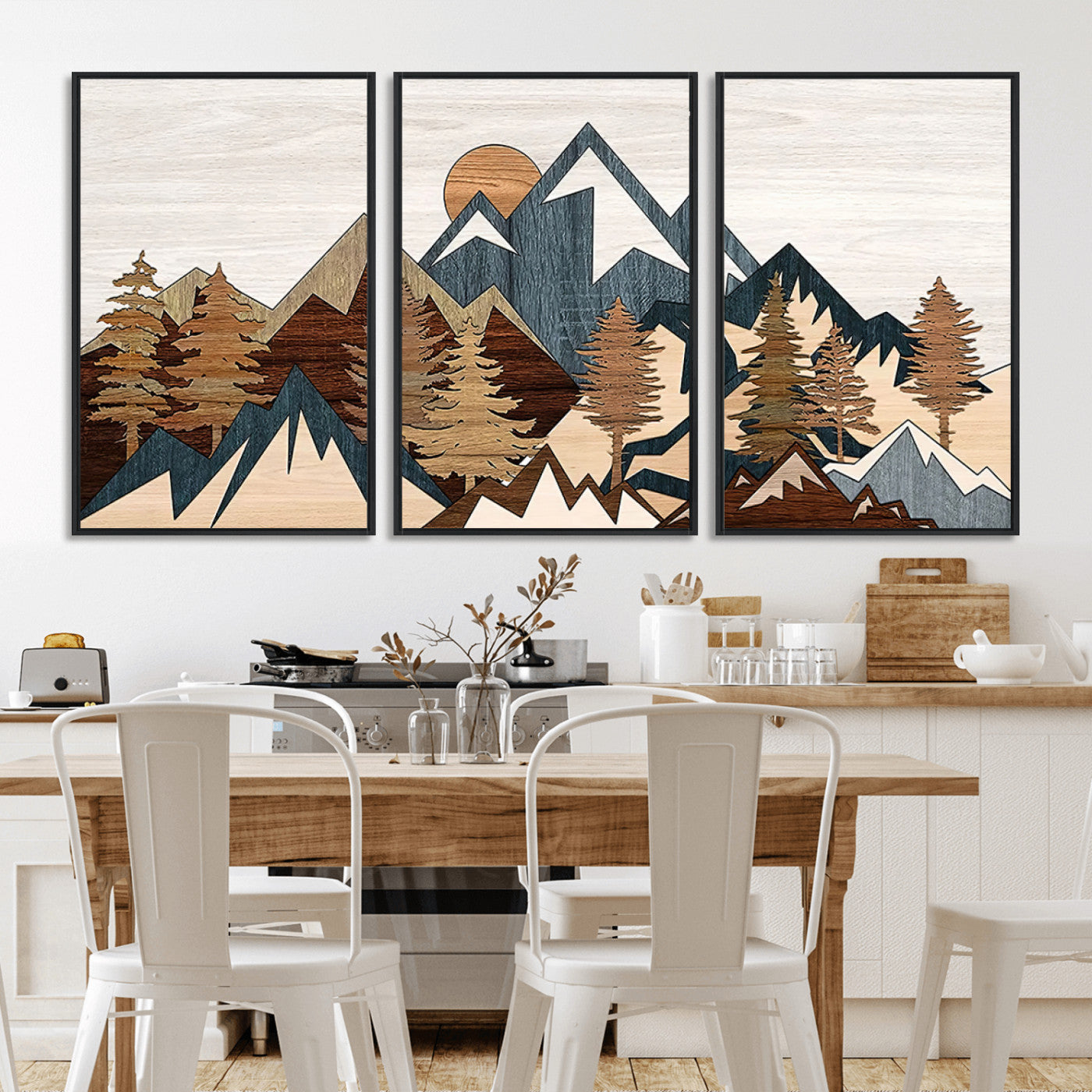 80300-MGV-CV-36X24-Geometric Mountains Wall Art Canvas Print, Framed Stylized Trees Art Picture Print, Graphic Forest Perfect Rustic Abstract Decor