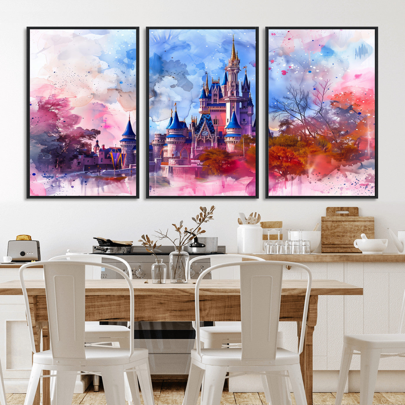 15129-MGV-CV-36X24-Disney Castle Wall Art Canvas Print, Framed Cinderella Palace Art Picture Print, Fantasy Kingdom Perfect Whimsical Fairytale Decor