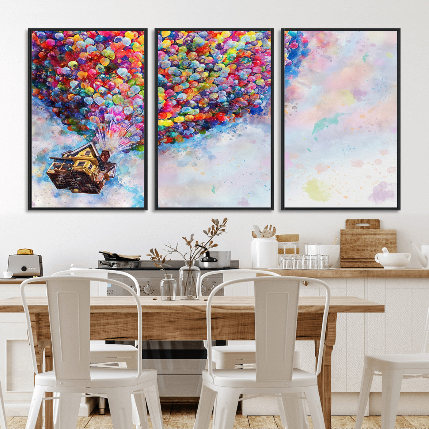 18792-MGV-FC-60X30-3P_Black-Up Movie House Wall Art Canvas Print, Framed Carls Journey Art Picture Print, Up Inspired Perfect Animated Whimsical Decor Artwork