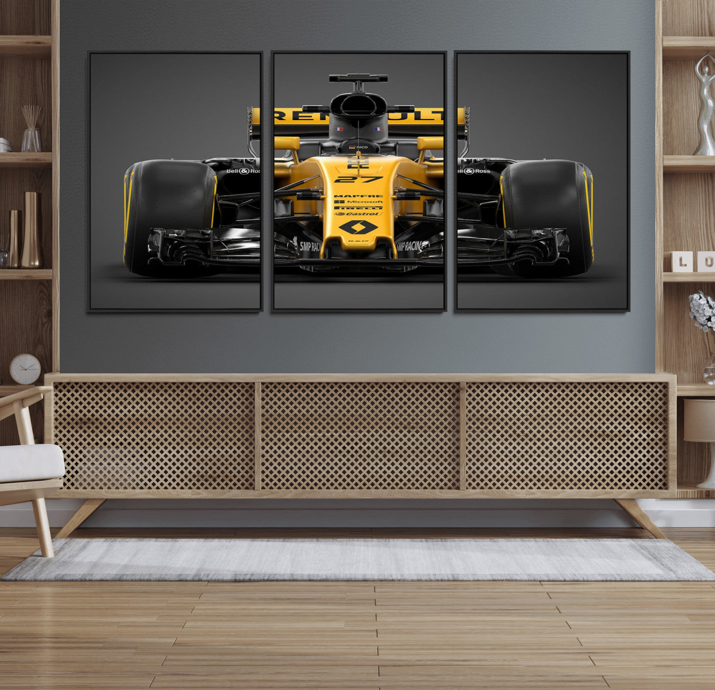 62882-MGV-FC-60X30-3P_Black-Renault F1 Racing Car Print - High-Performance Formula 1 Motorsport Wall Art, Perfect Gift for Racing Fans and Car Enthusiasts