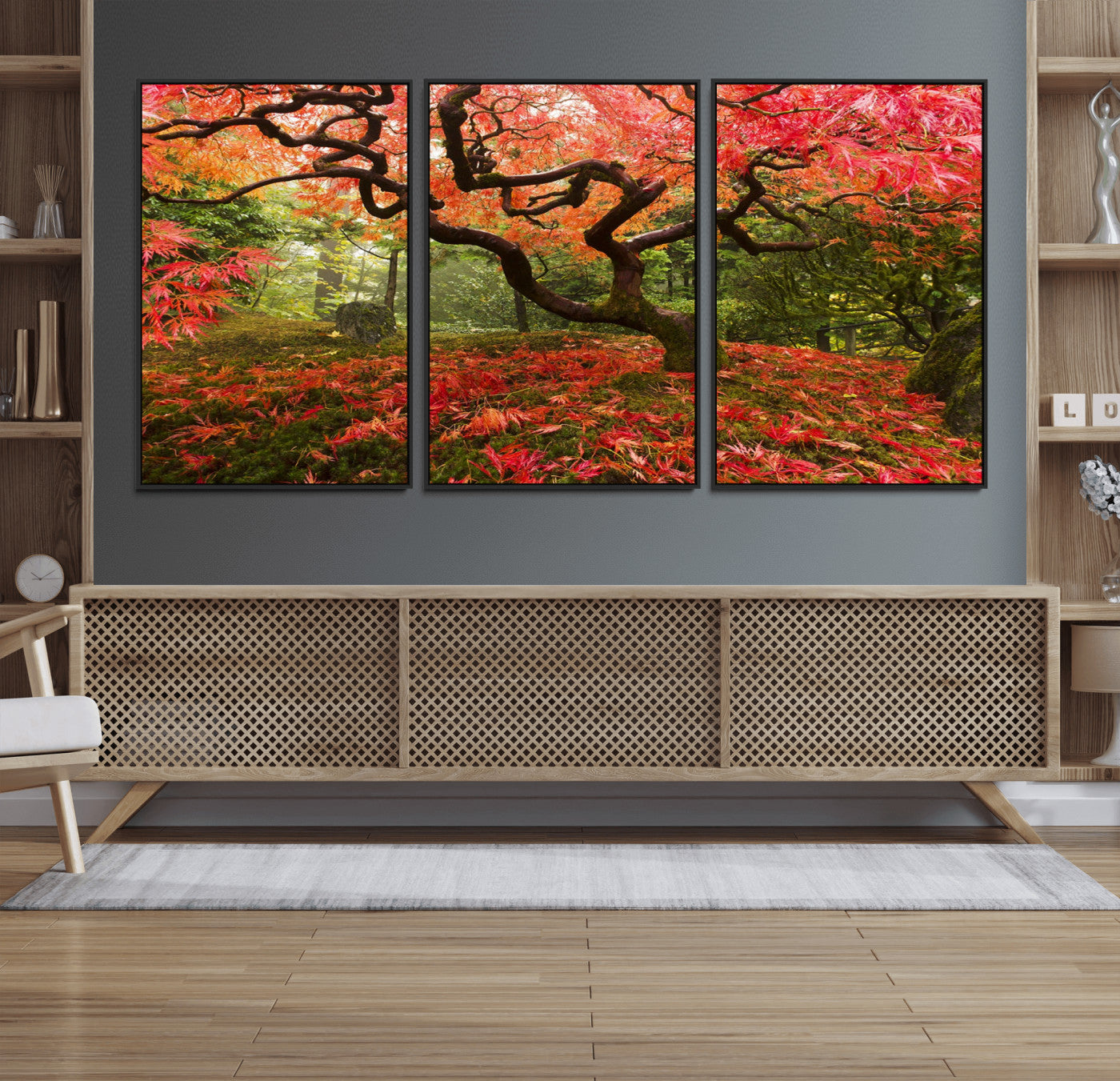 73343-MGV-CV-36X24-Autumn Maple Wall Art – Panoramic Vibrant Red Maple Tree Canvas Print, Seasonal Nature Decor for Office, Living Room or Garden