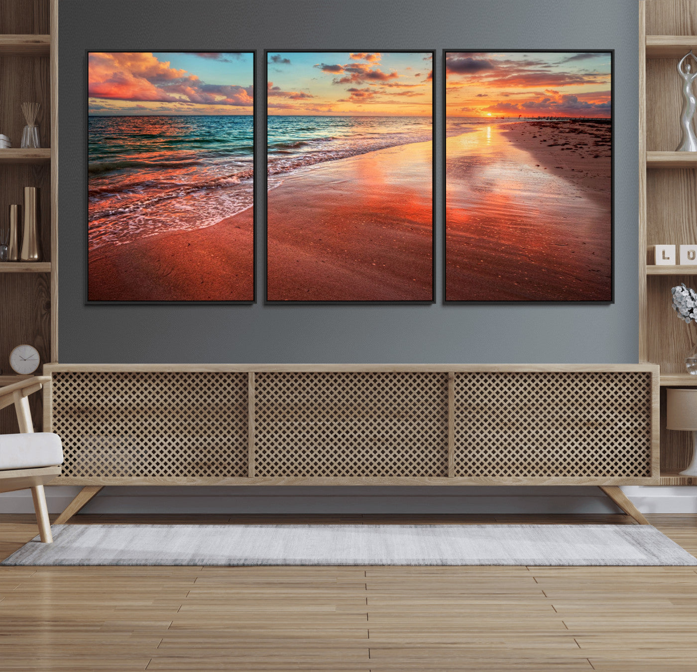 77723-MGV-FC-60X30-3P_Black-Sunset Beach Wall Art – Vibrant Ocean Canvas Print, Coastal Landscape Decor for Living Room, Bedroom or Office, Relaxing Tropical