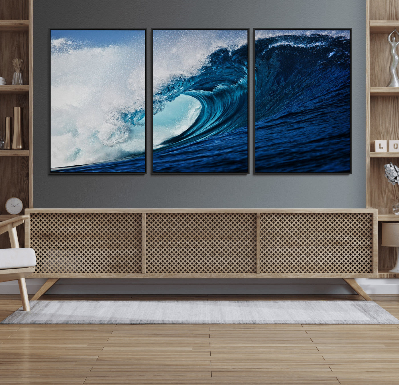 89502-MGV-CV-36X24-Powerful Ocean Wave Wall Art – Panoramic Blue Sea Wave Canvas Print, Coastal Surf Photography Artwork for Living Room, Bedroom, or