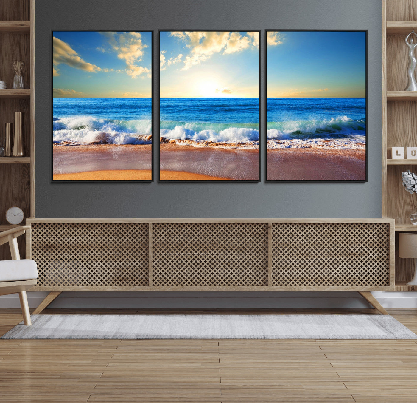 50522-MGV-CV-36X24-Ocean Sunrise Wall Art – Peaceful Beach Waves and Golden Horizon Canvas Print, Coastal Seascape Decor for Home or Office