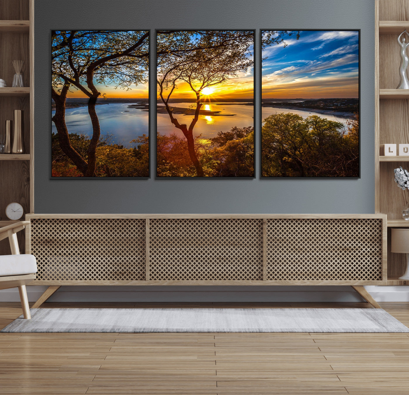 71863-MGV-CV-36X24-Lake Sunset Wall Art – Scenic Nature Canvas Print with Trees and Golden Sky, Serene Landscape Decor for Living Room, Bedroom or